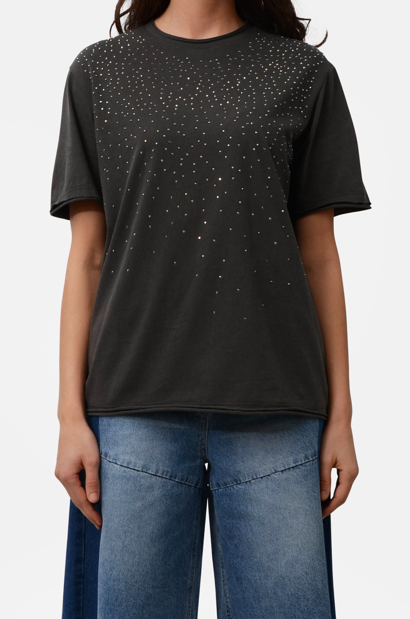 Rhinestone Tee in Anthracite-1