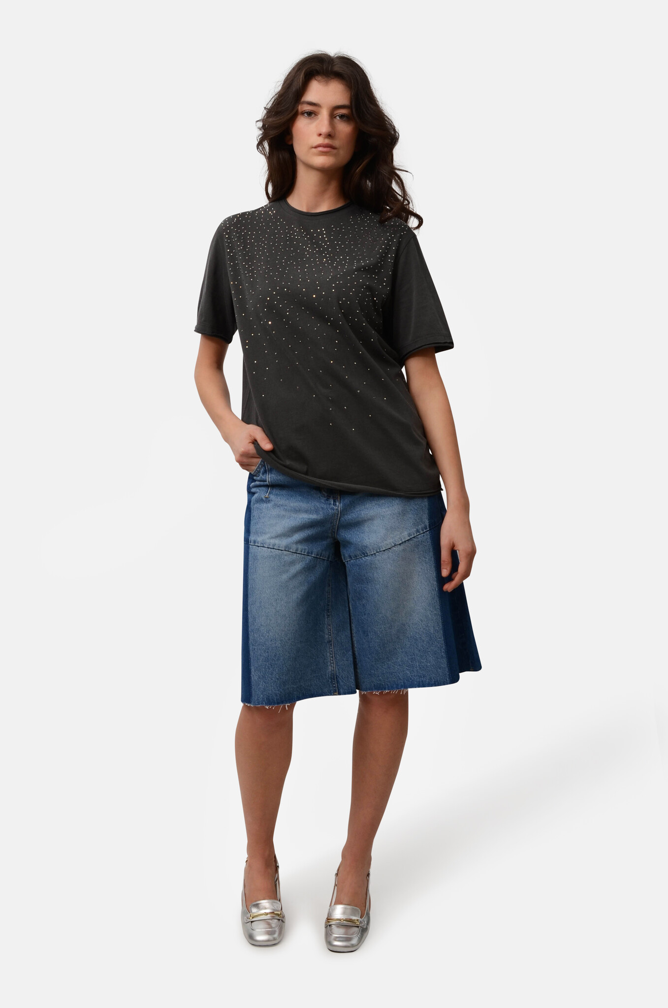 Rhinestone Tee in Anthracite-2