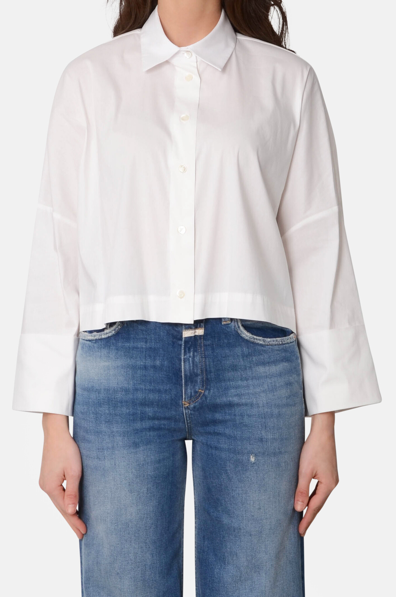 Cuff Sleeve Cropped Shirt in Off-White-1