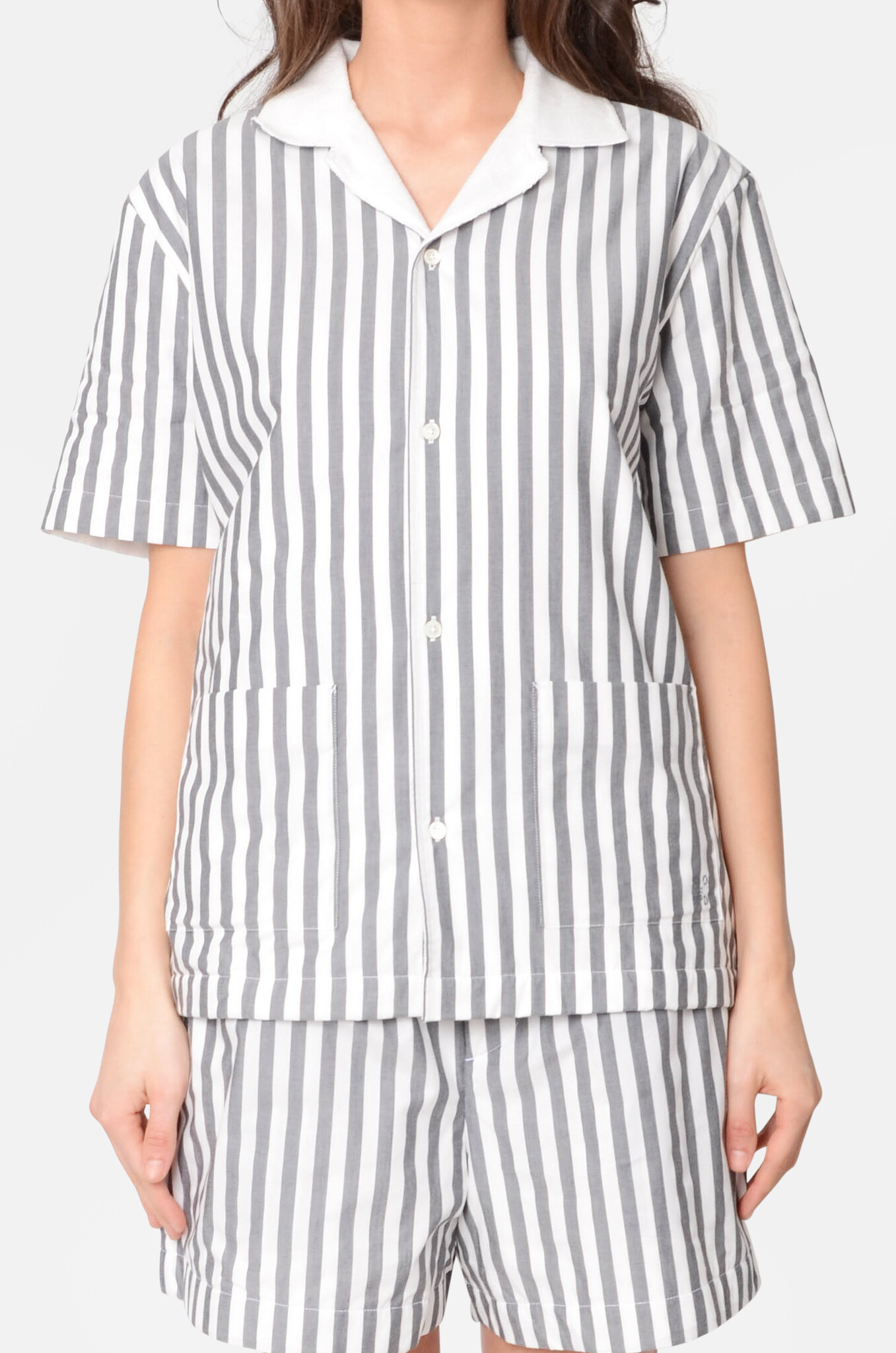 Striped Cotton and Towelling Cuban Shirt-1