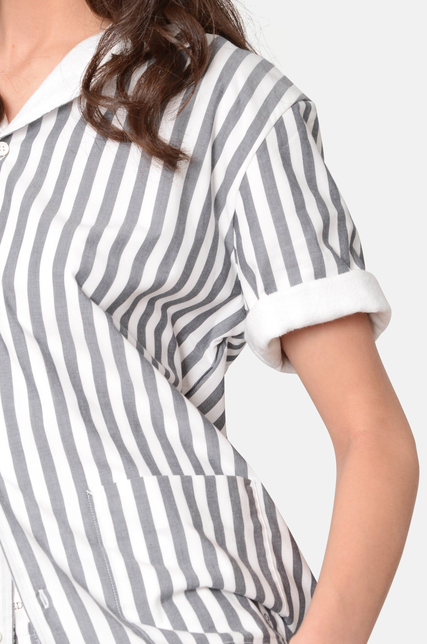 Striped Cotton and Towelling Cuban Shirt-5