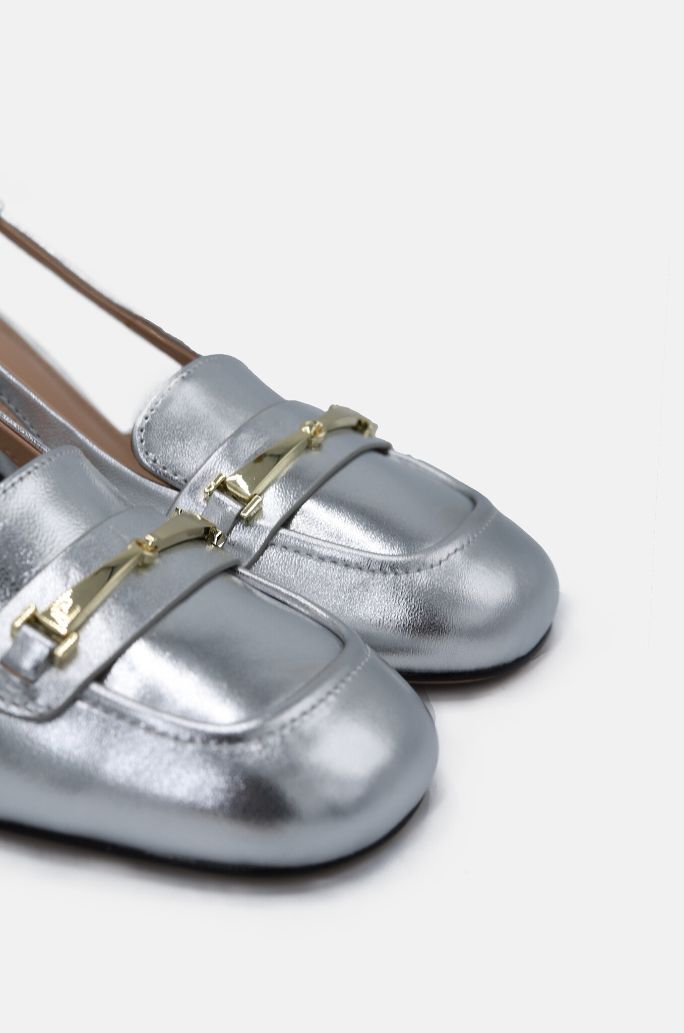 Silver Metallic Leather Slingback Heels-5