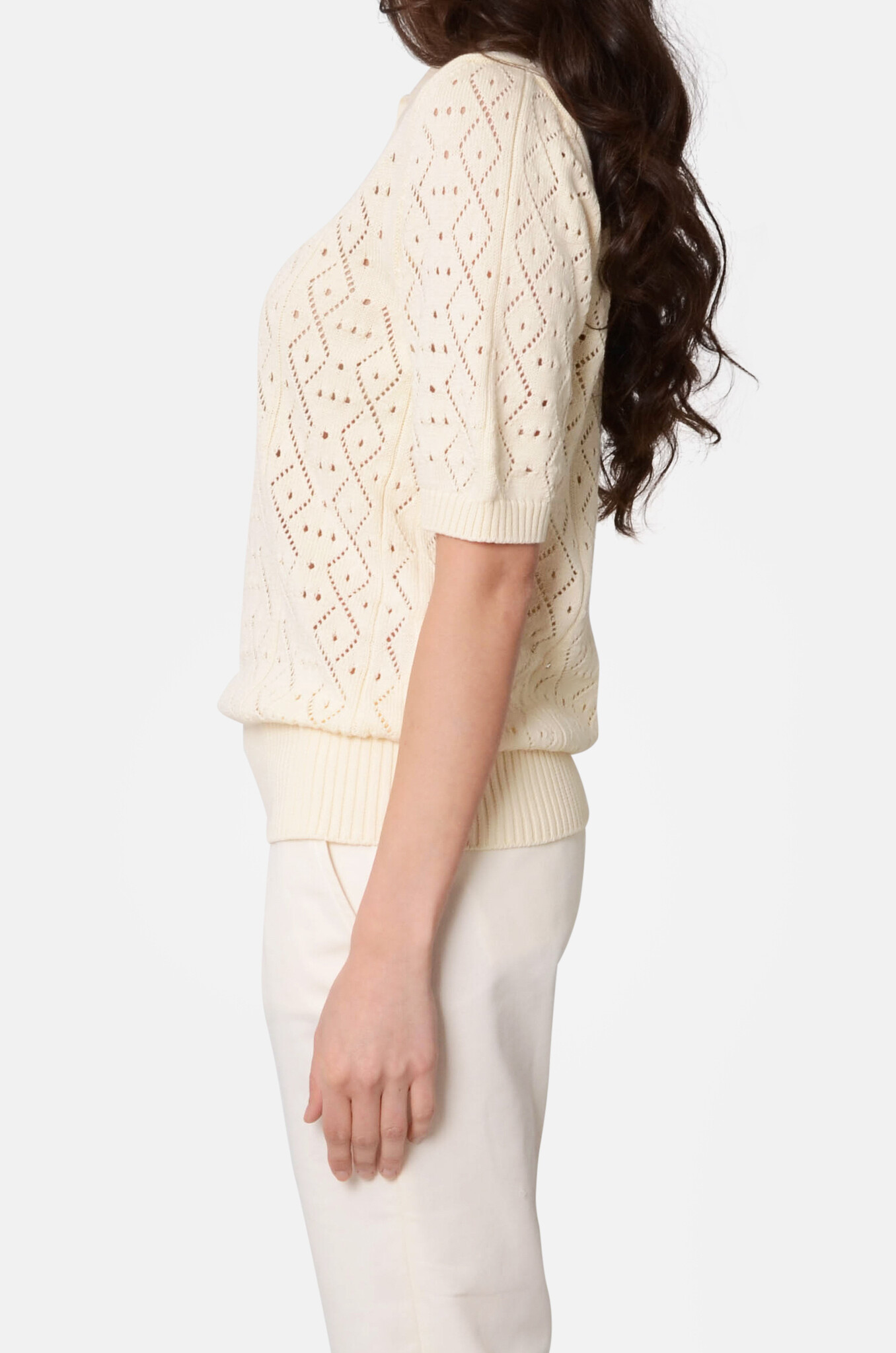 Crochet Polo Sweater in Cream-3