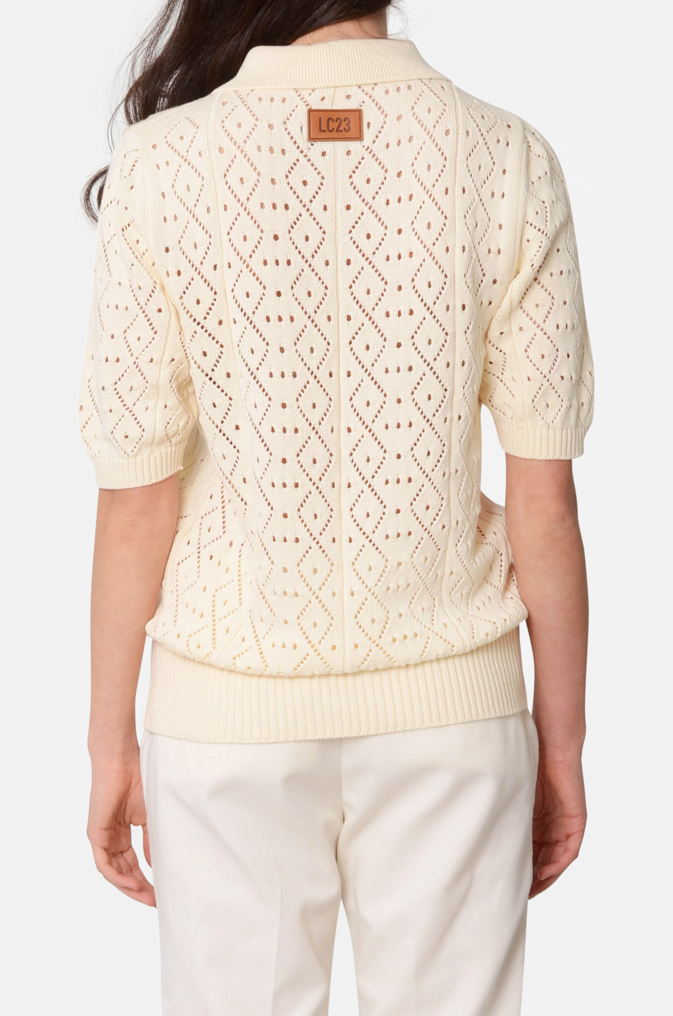 Crochet Polo Sweater in Cream-4