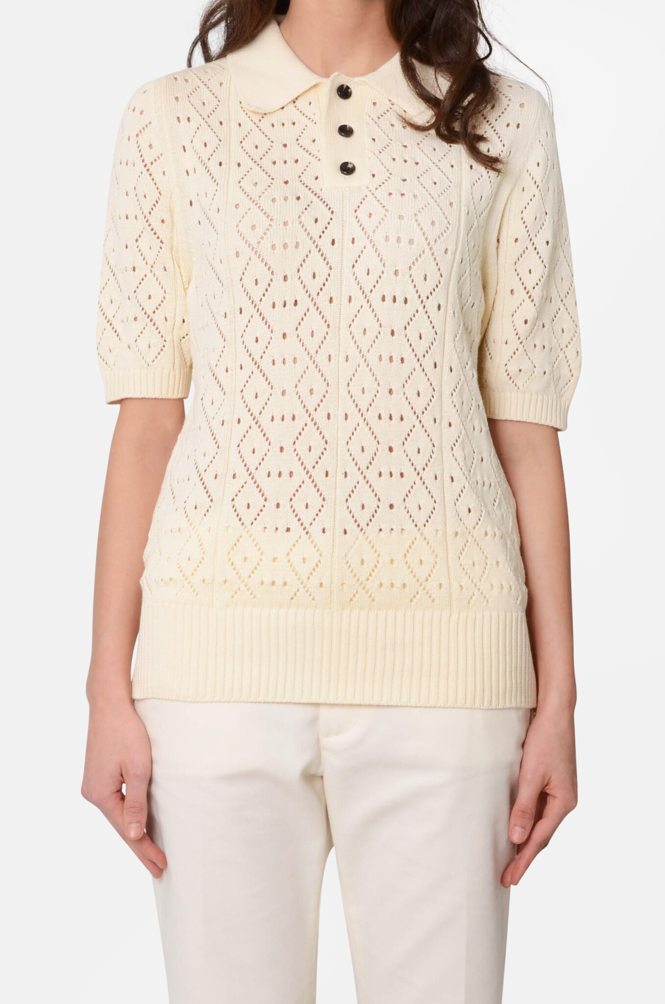 Crochet Polo Sweater in Cream-1