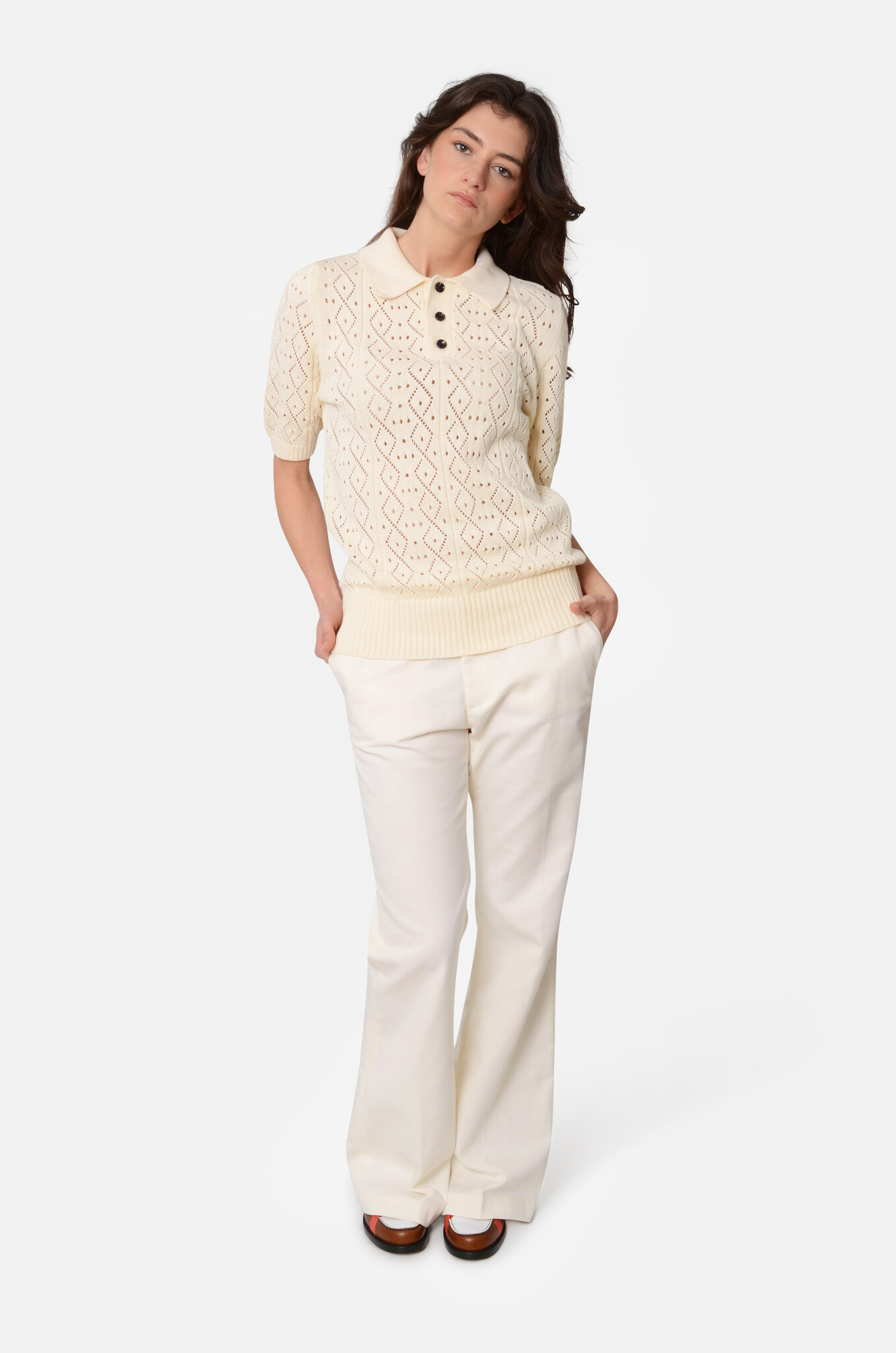 Crochet Polo Sweater in Cream-2