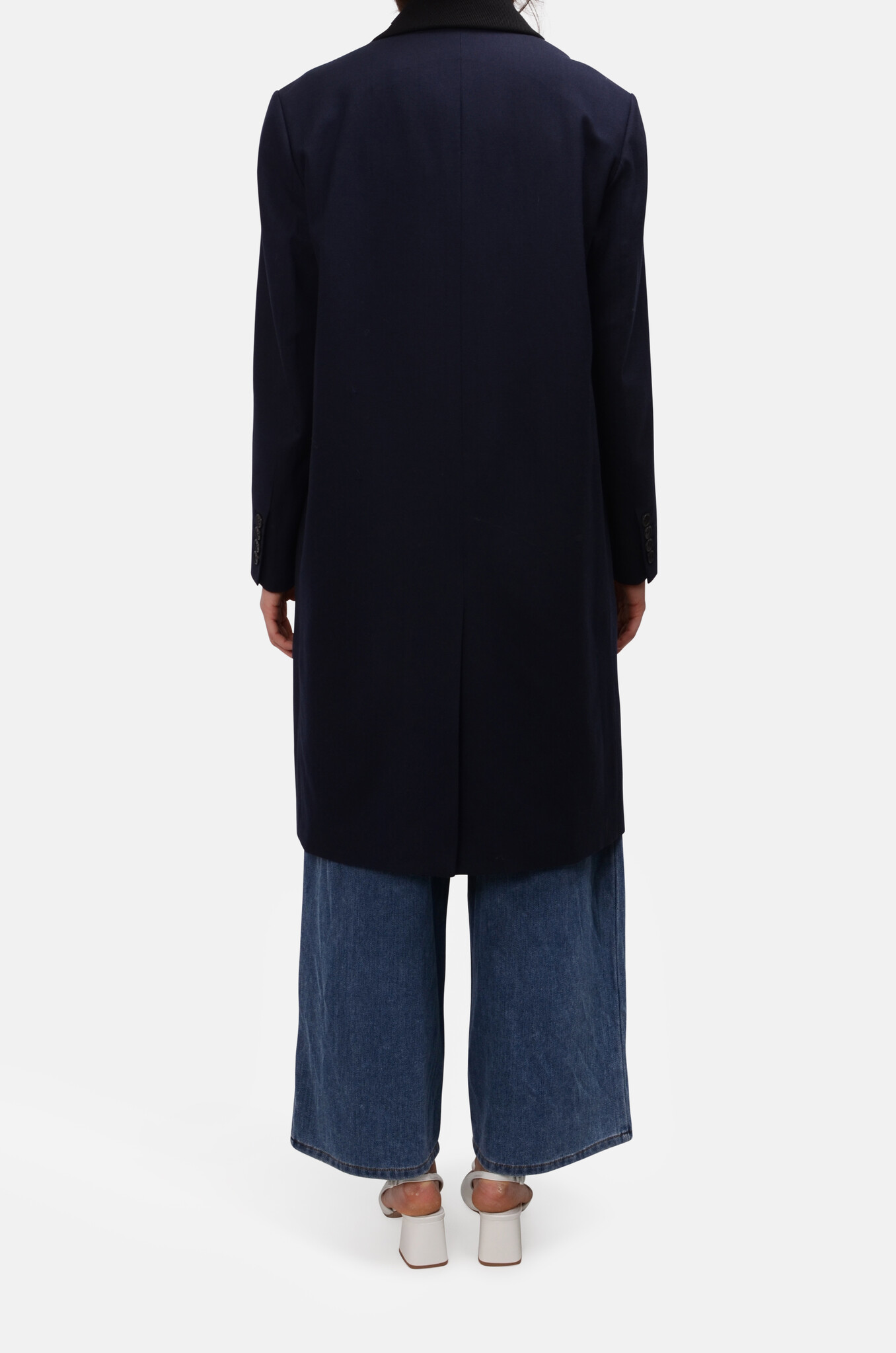 Contrast Upper Collar Coat  in Dark Navy-4