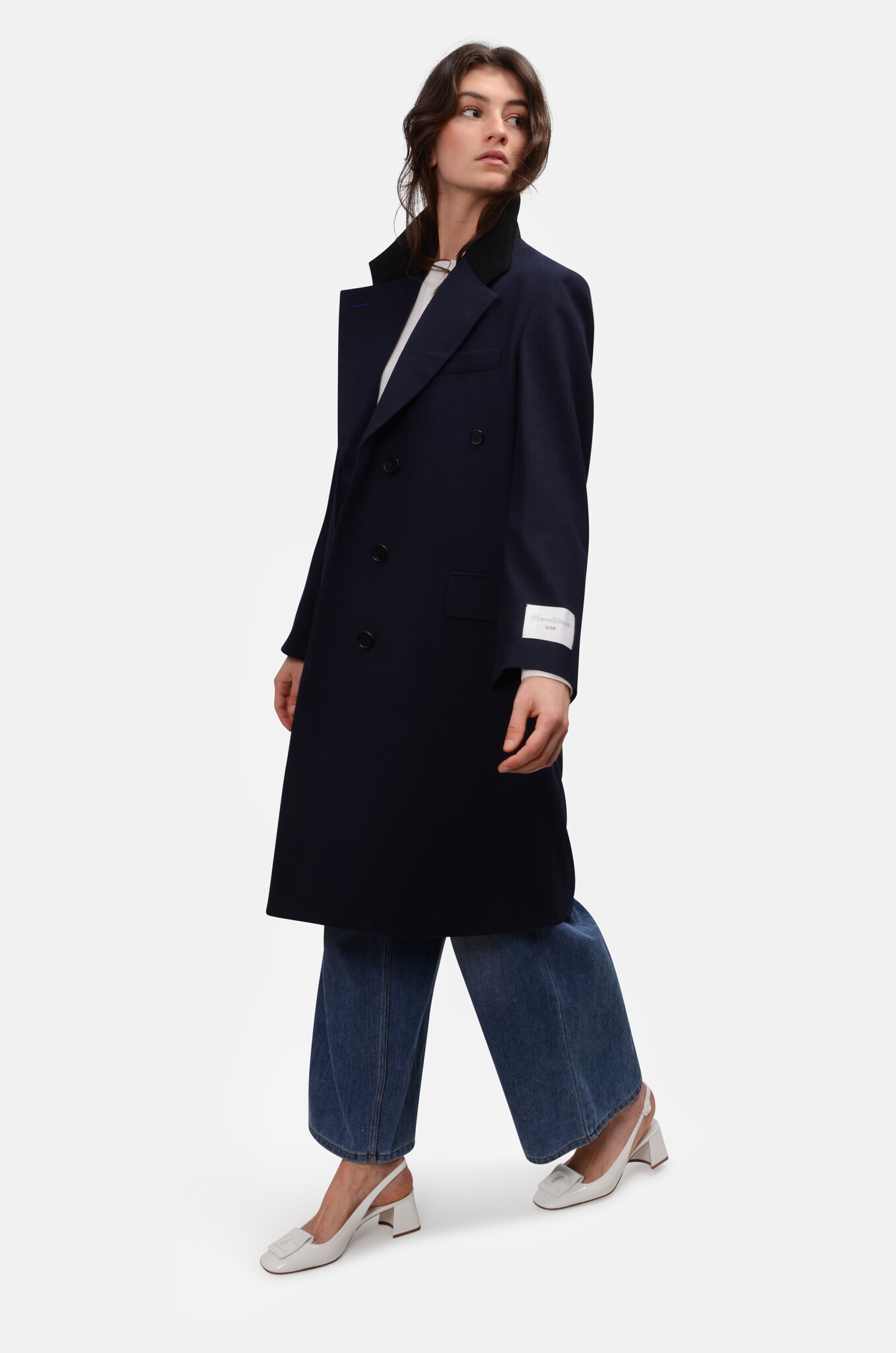 Contrast Upper Collar Coat  in Dark Navy-2