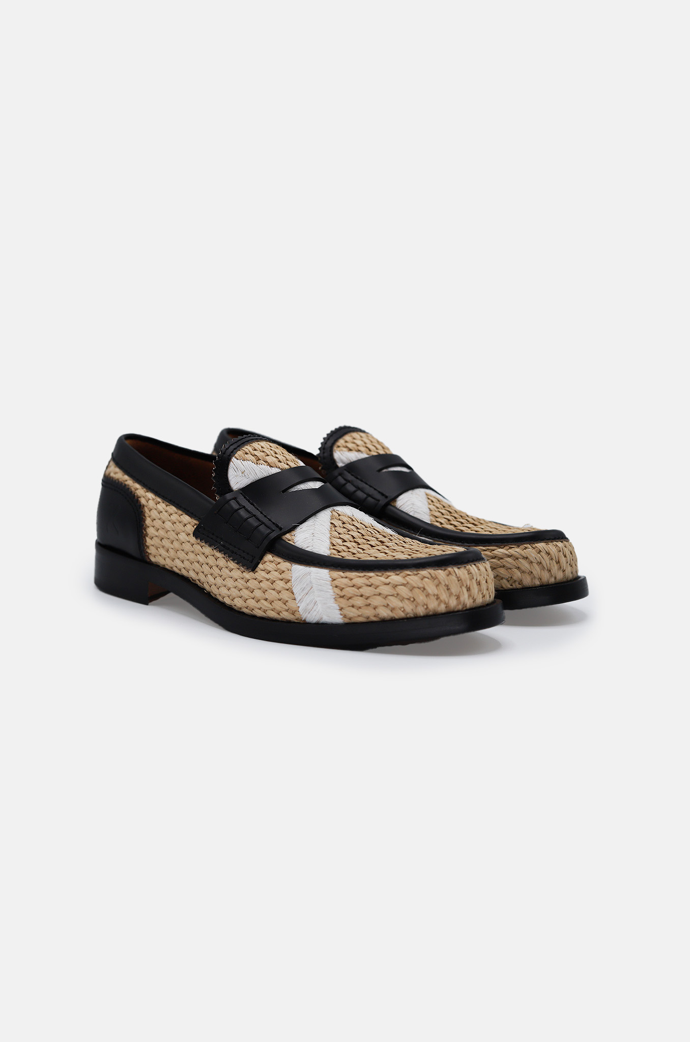 Loafers in Raffia and  Black Leather x White-3