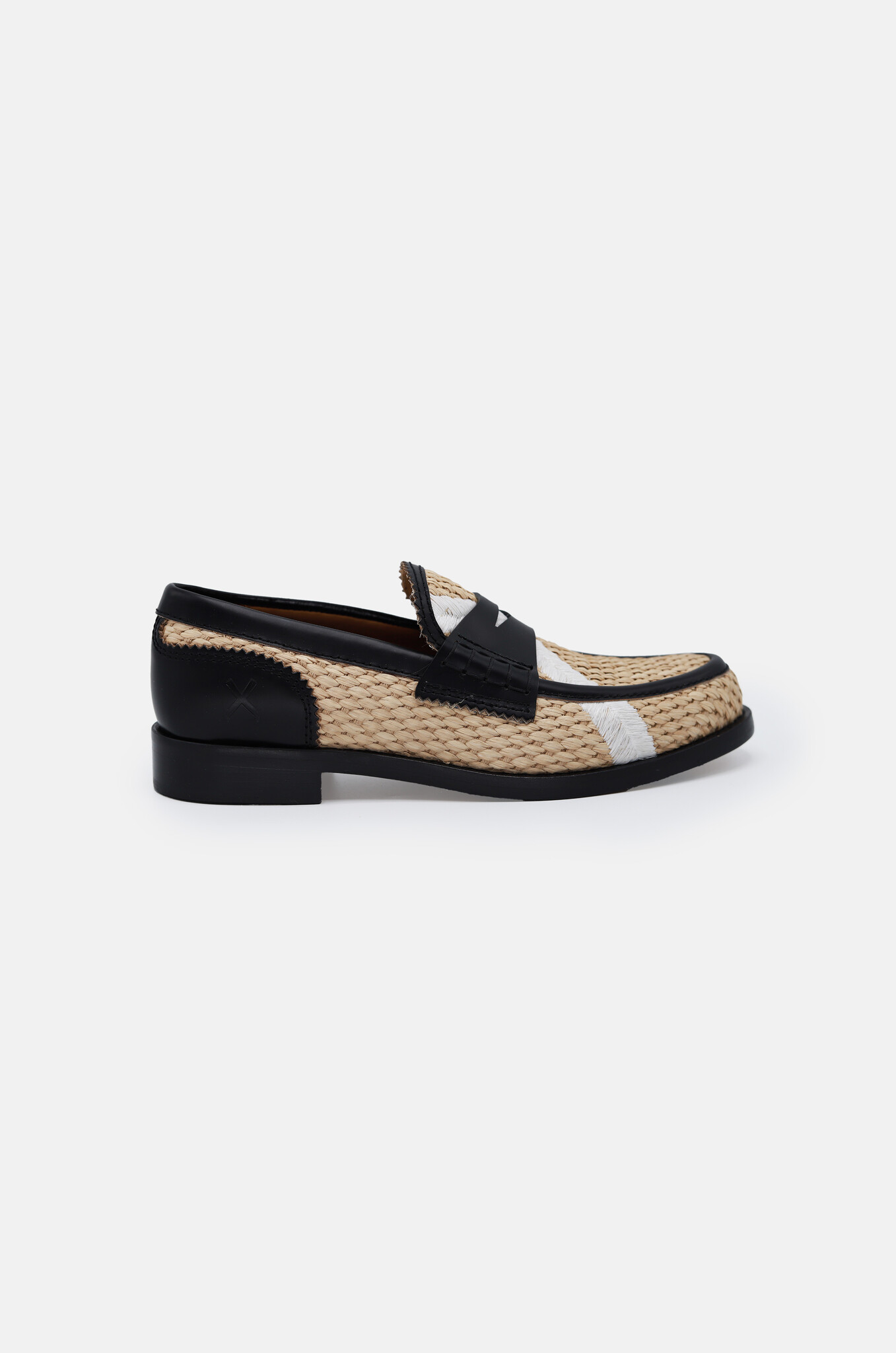 Loafers in Raffia and  Black Leather x White-1