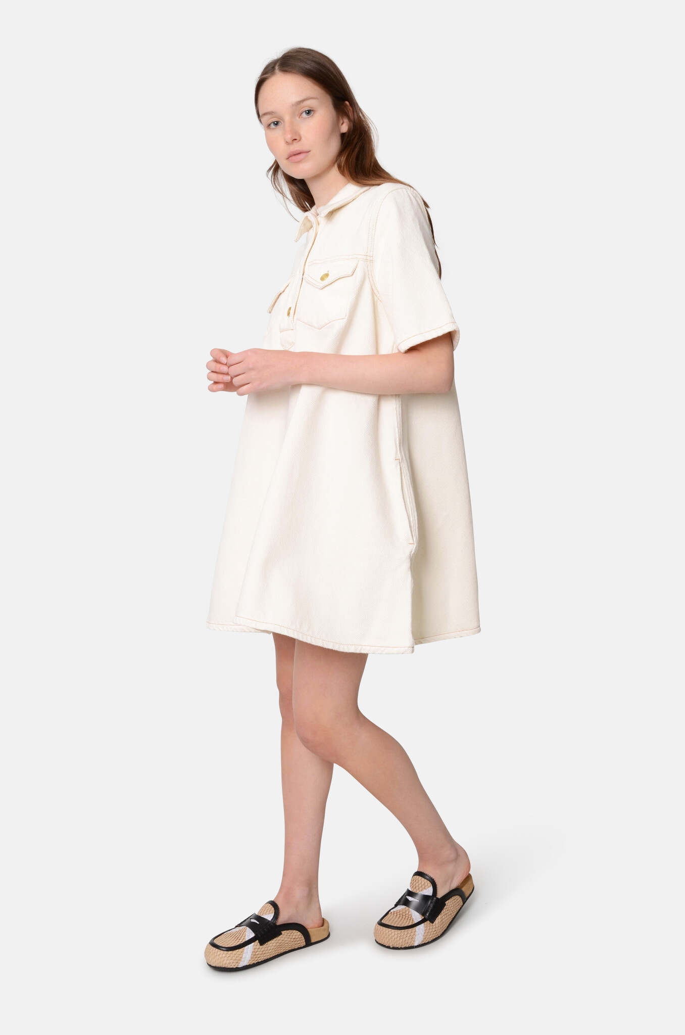White Heavy Denim Mini Dress-6