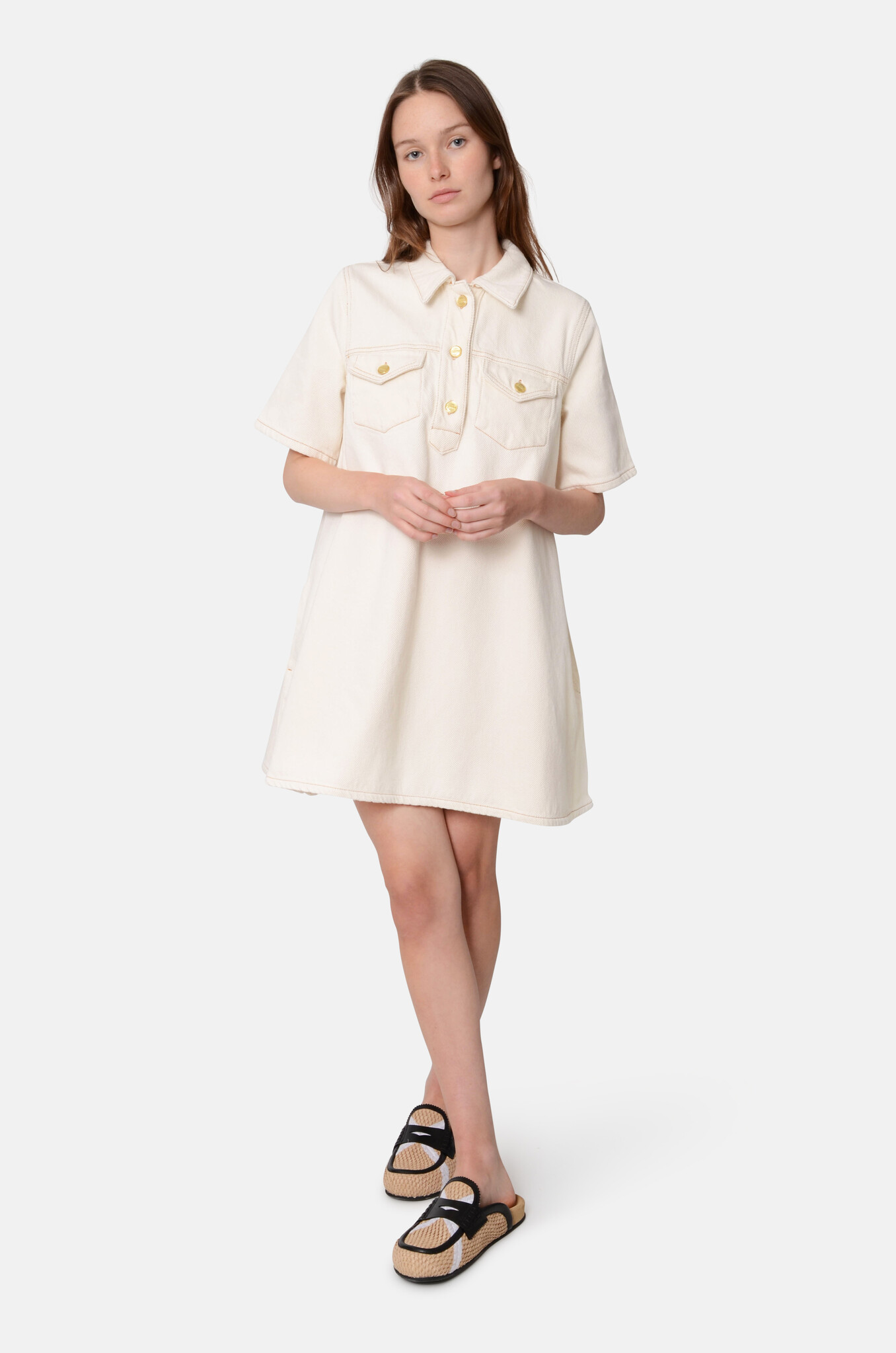 White Heavy Denim Mini Dress-2
