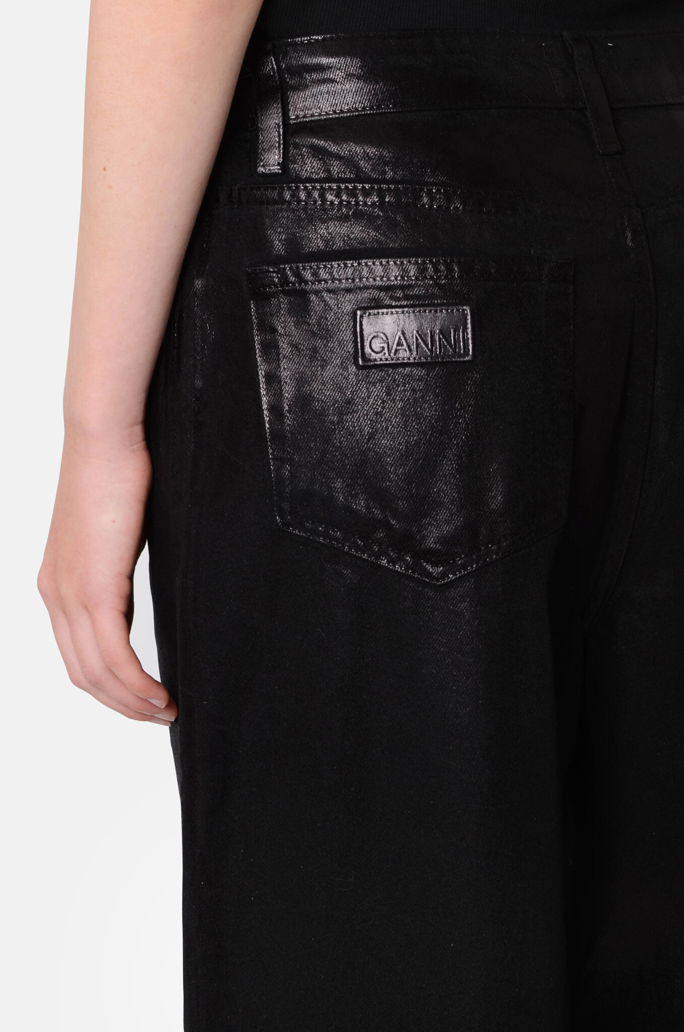 Black Foil Denim Wide Jeans-5