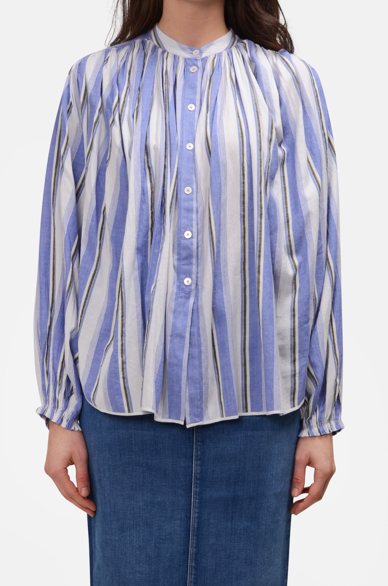Laurence Brass Olive top in white blue-1