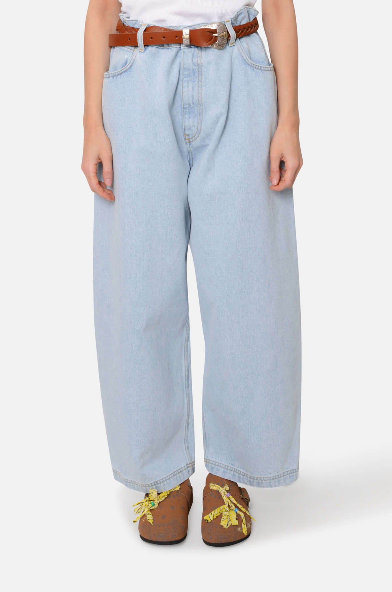 Wide Denim Trousers in Pale Blue-1
