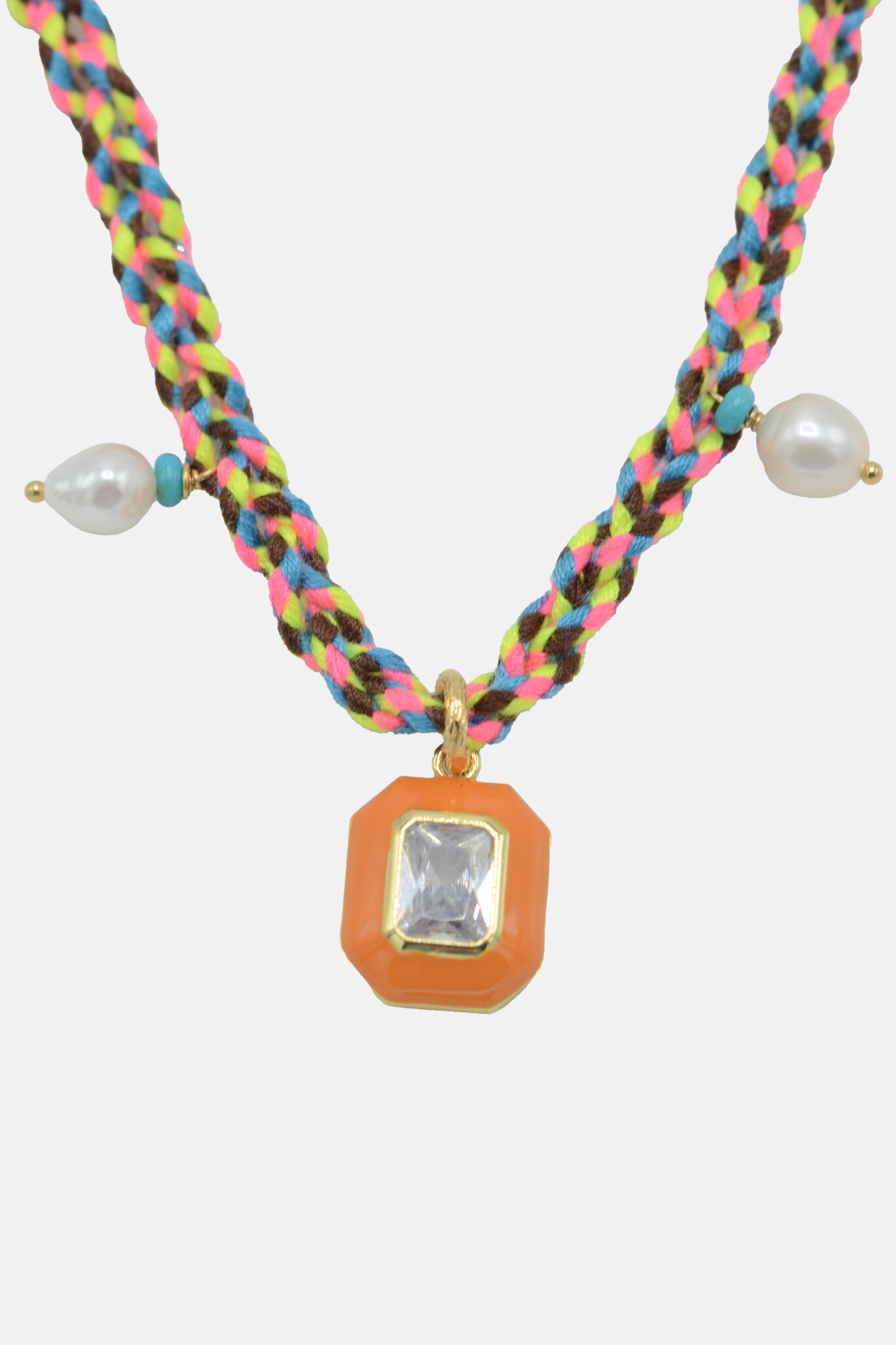 Multicharm Braided Neon Necklace Orange-2