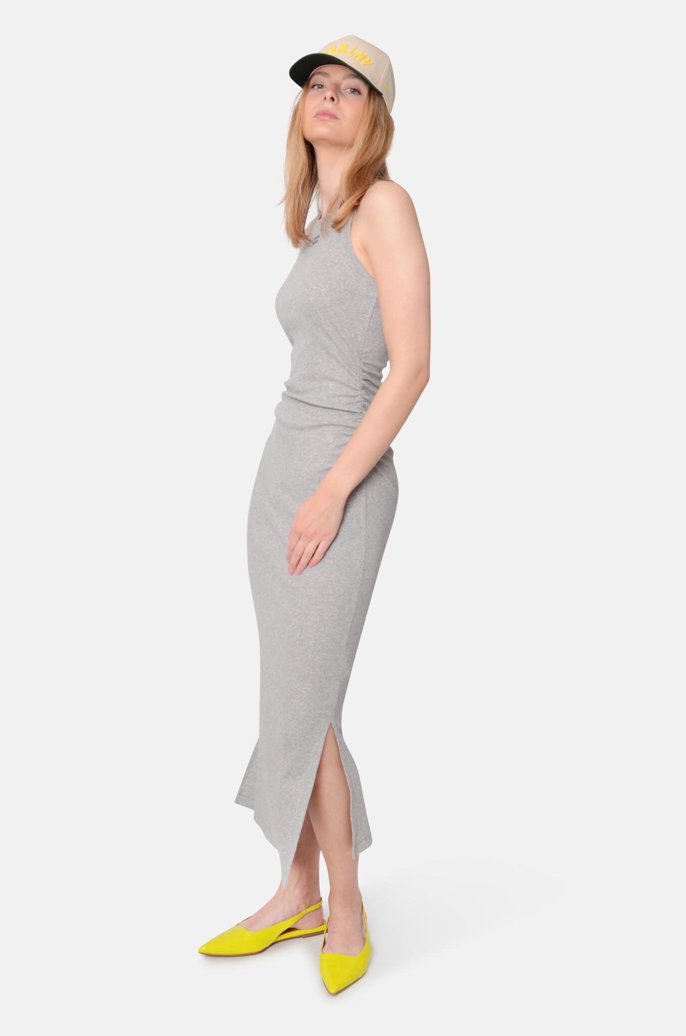 Grey Soft Cotton Rib Tank Top Long Dress-5