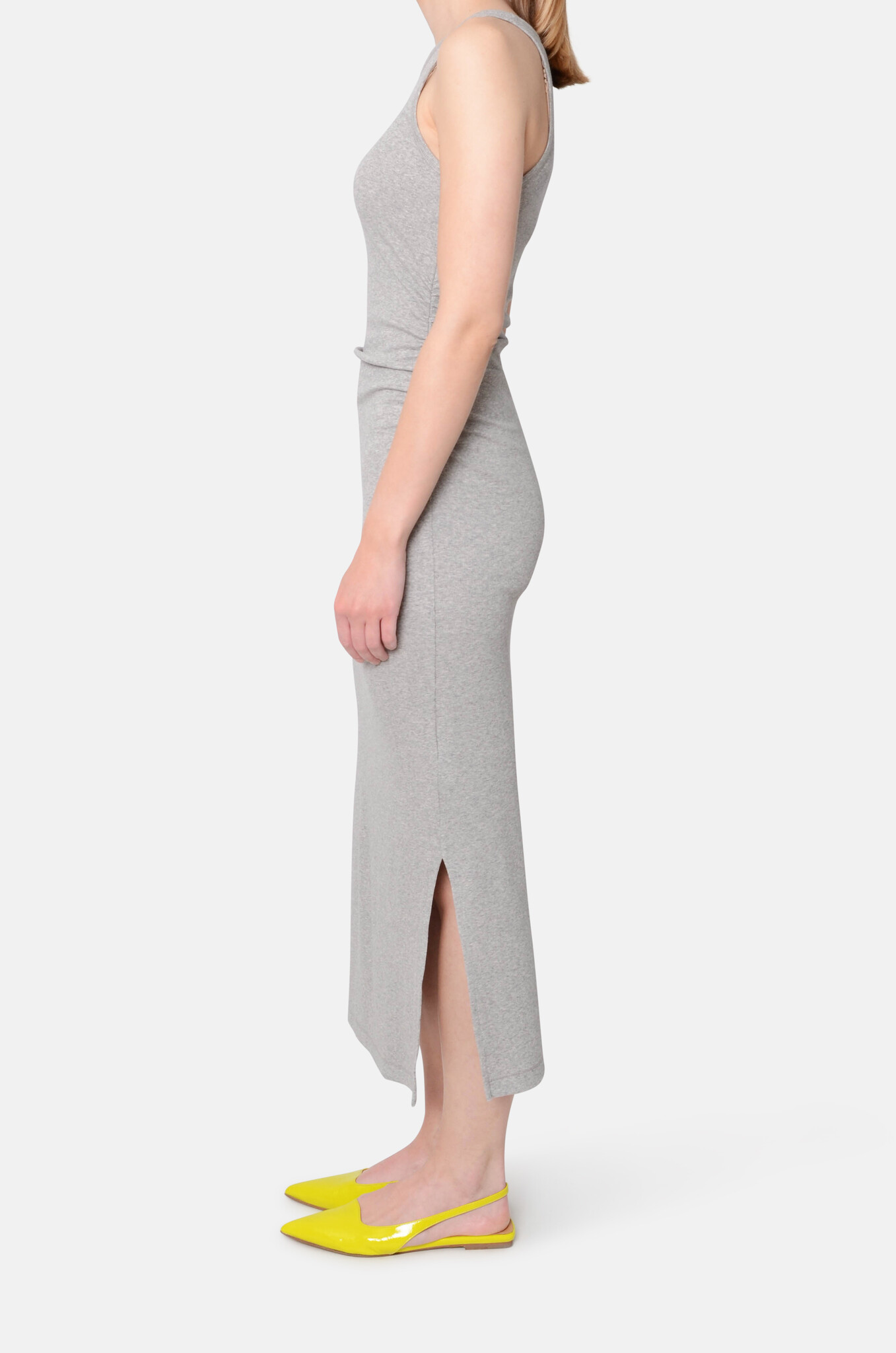 Grey Soft Cotton Rib Tank Top Long Dress-3