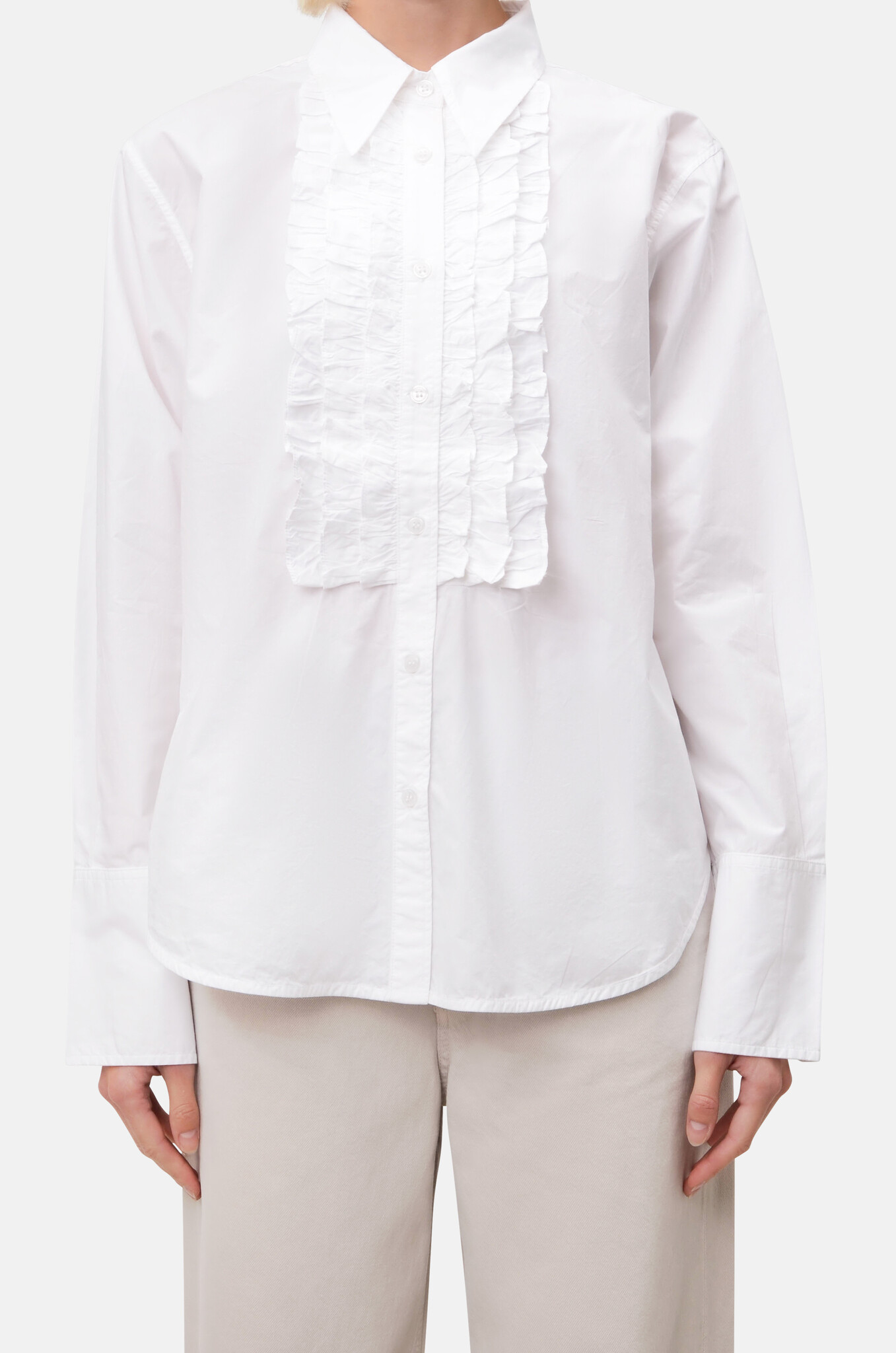 Ruffle Tuxedo Shirt in White-1