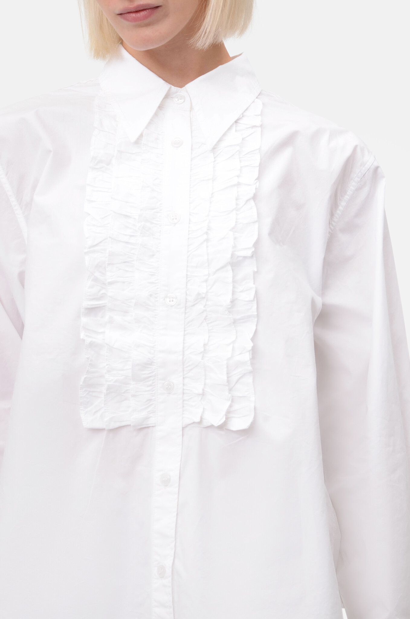 Ruffle Tuxedo Shirt in White-5