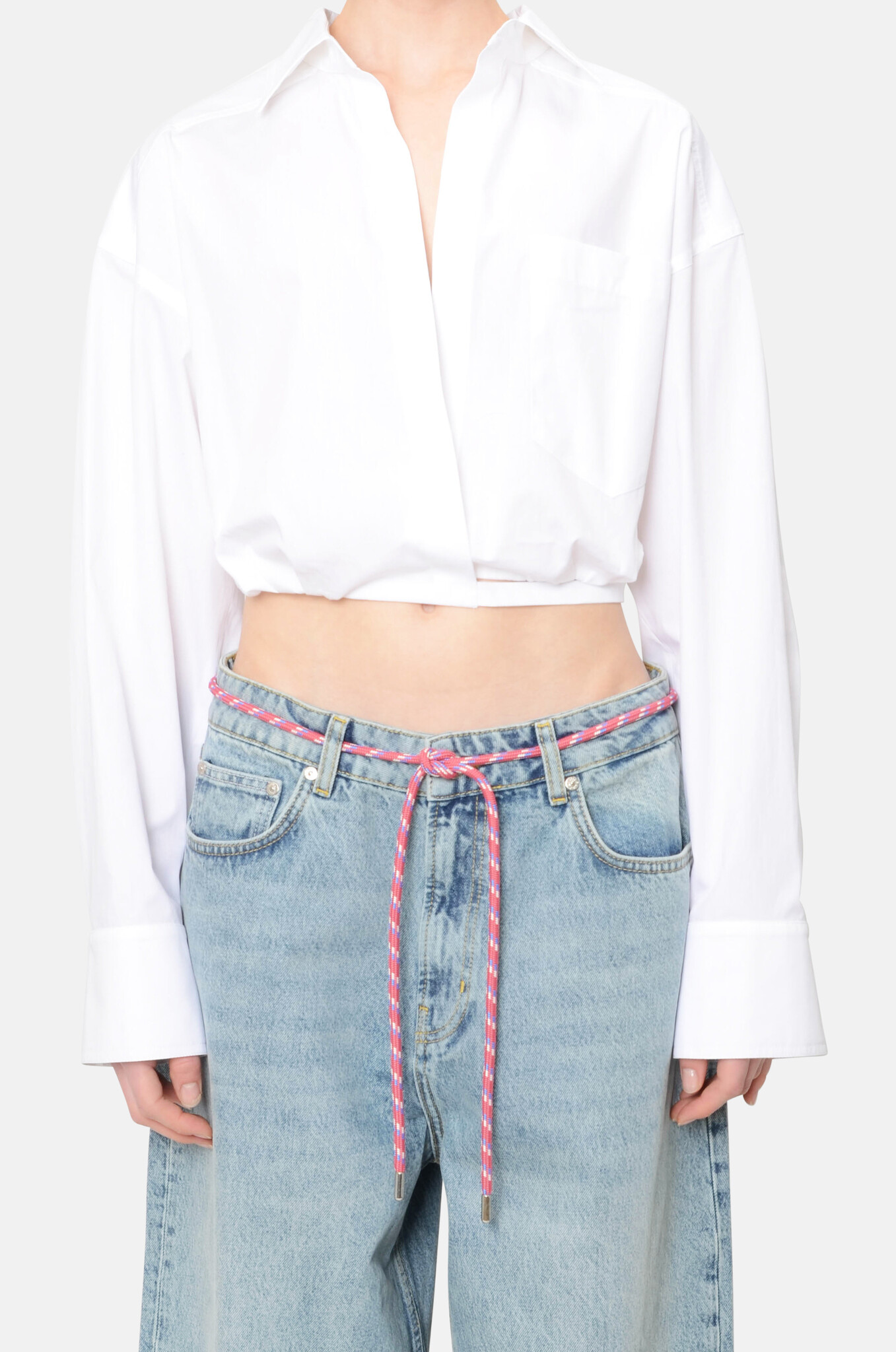 Cropped Wrap Blouse in White-1