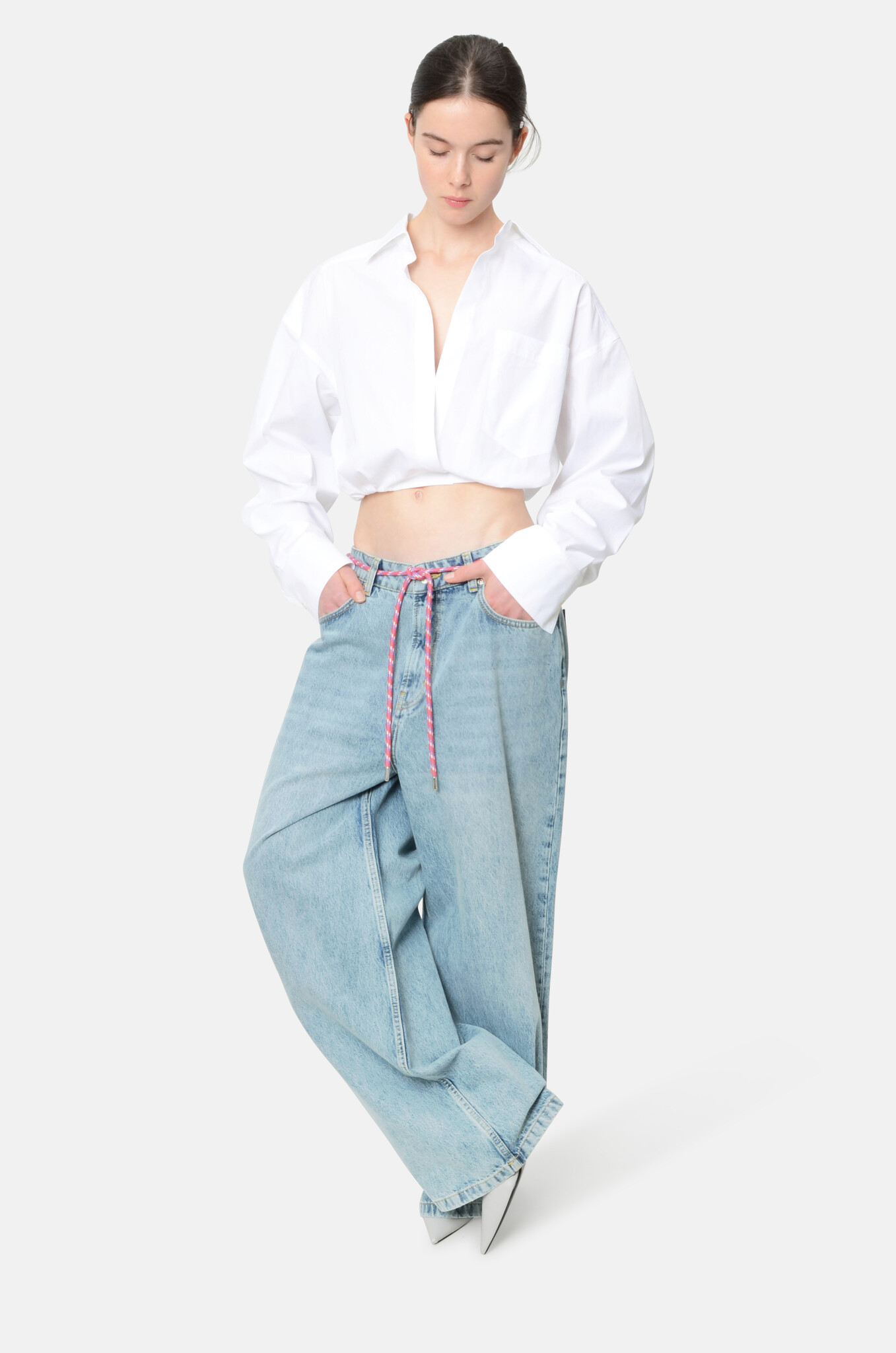 MOSCHINO JEANS - Cropped Wrap Blouse in White - Premium MOSCHINO JEANS - Cropped Wrap Blouse in White - Premium