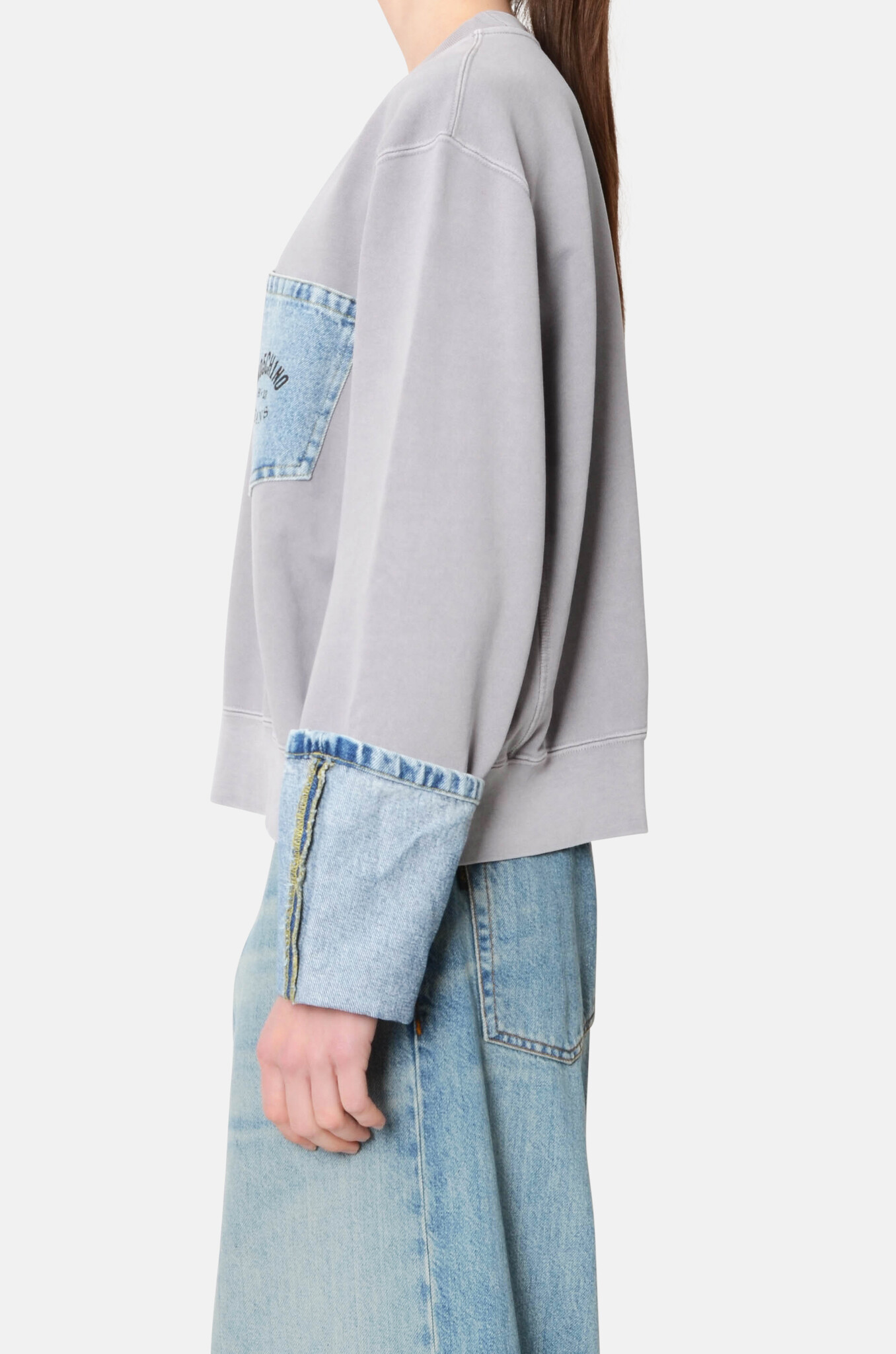 MOSCHINO JEANS - Cotton Sweatshirt with Denim Details MOSCHINO JEANS - Cotton Sweatshirt with Denim Details