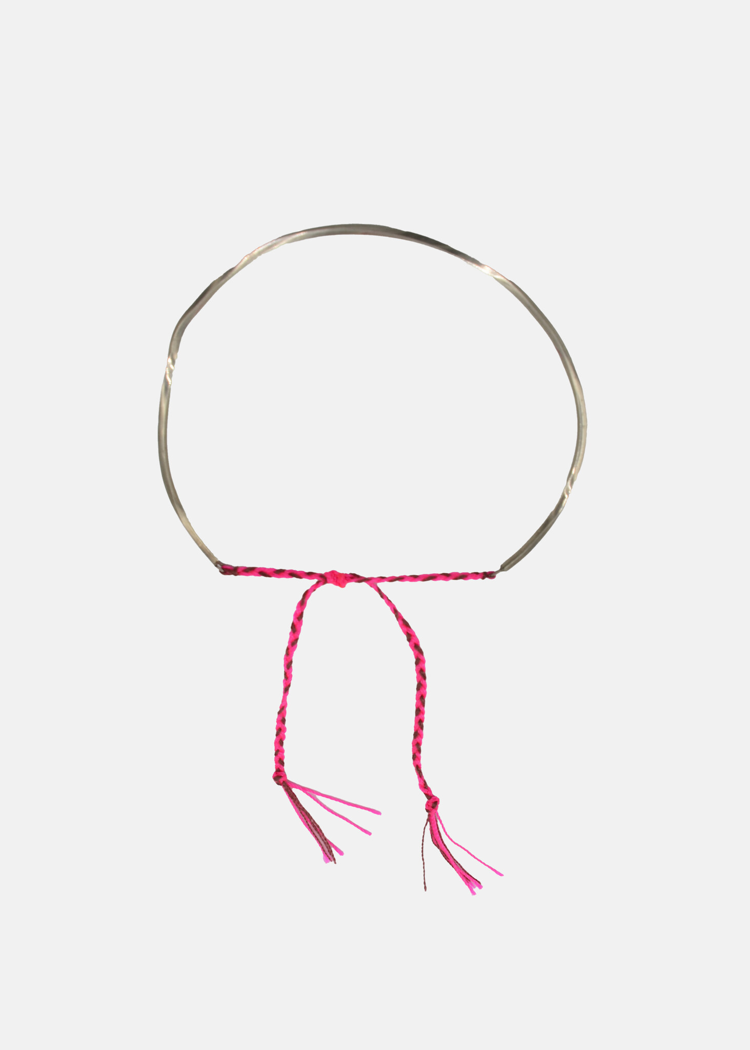 Moon Bangle in Silver on Neon Pink & Brown-1