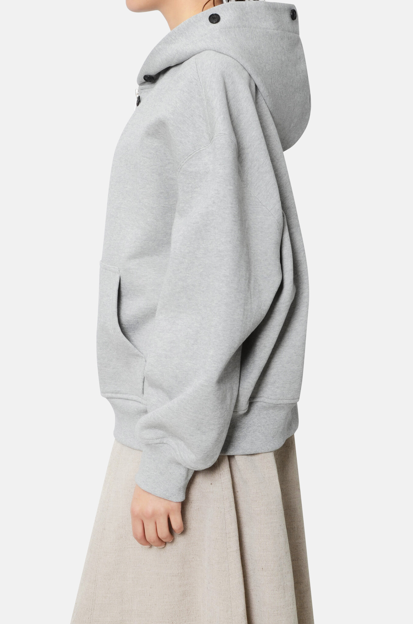 Buttoned Hoodie in Light Grey-3