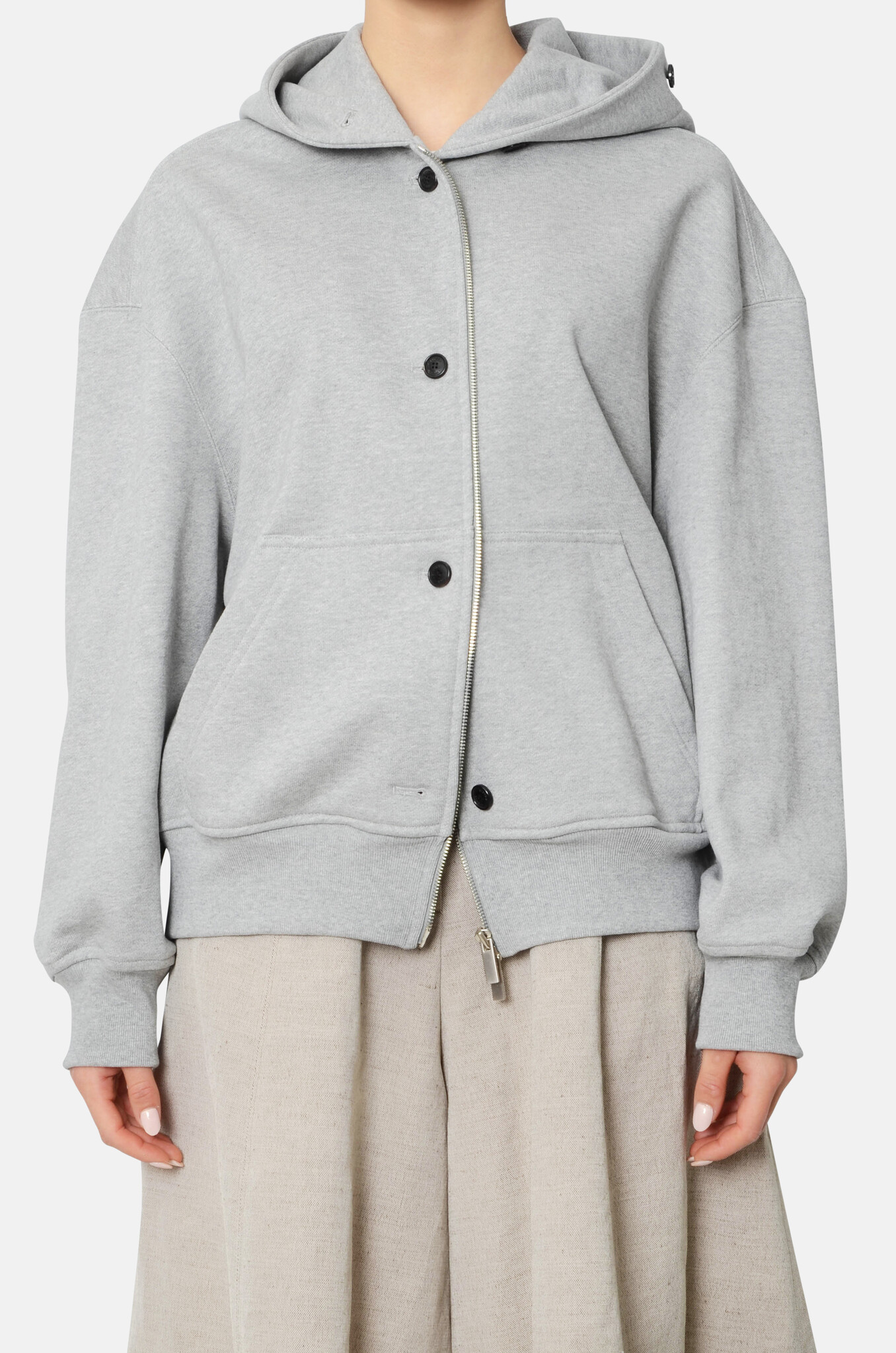 Buttoned Hoodie in Light Grey-5