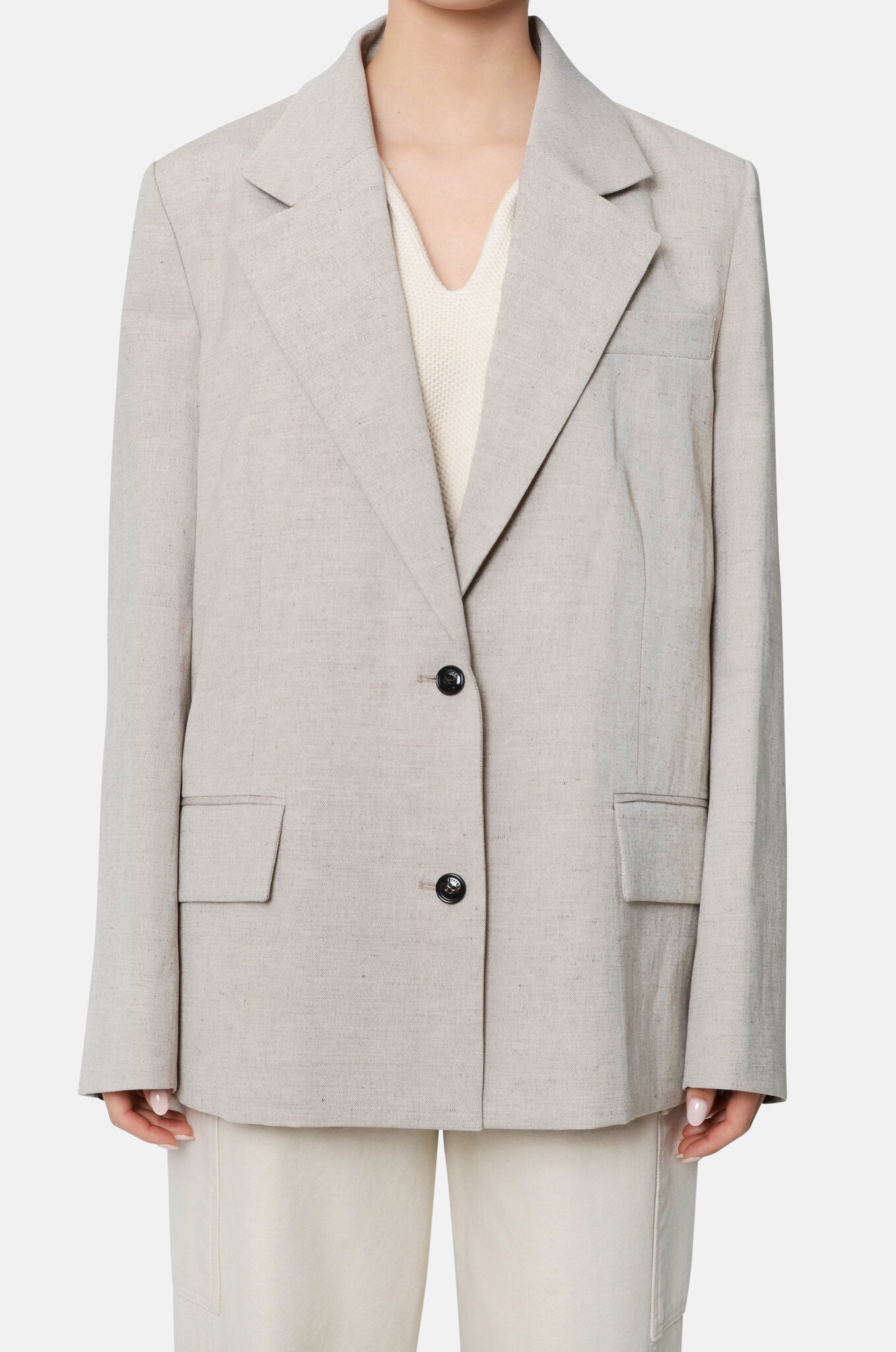 Oversized Single Breasted Jacket in Beige-1