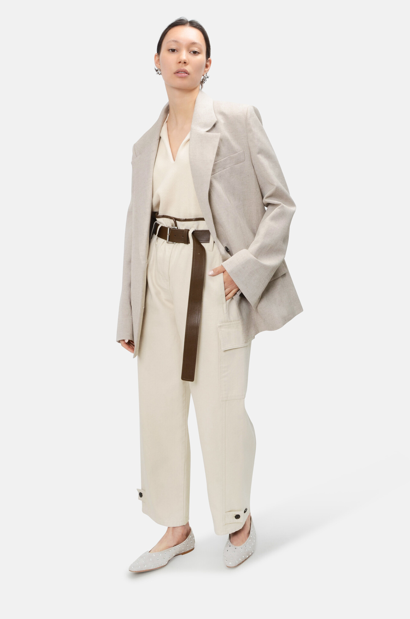 Oversized Single Breasted Jacket in Beige-2