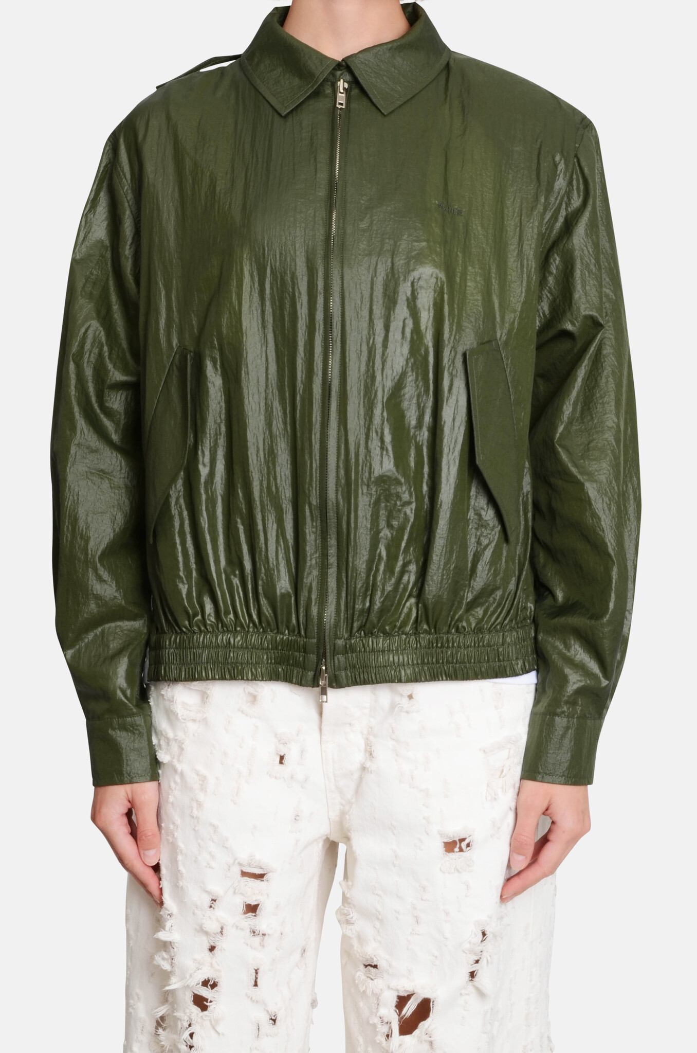 Nylon Layered Blouson in Green-3