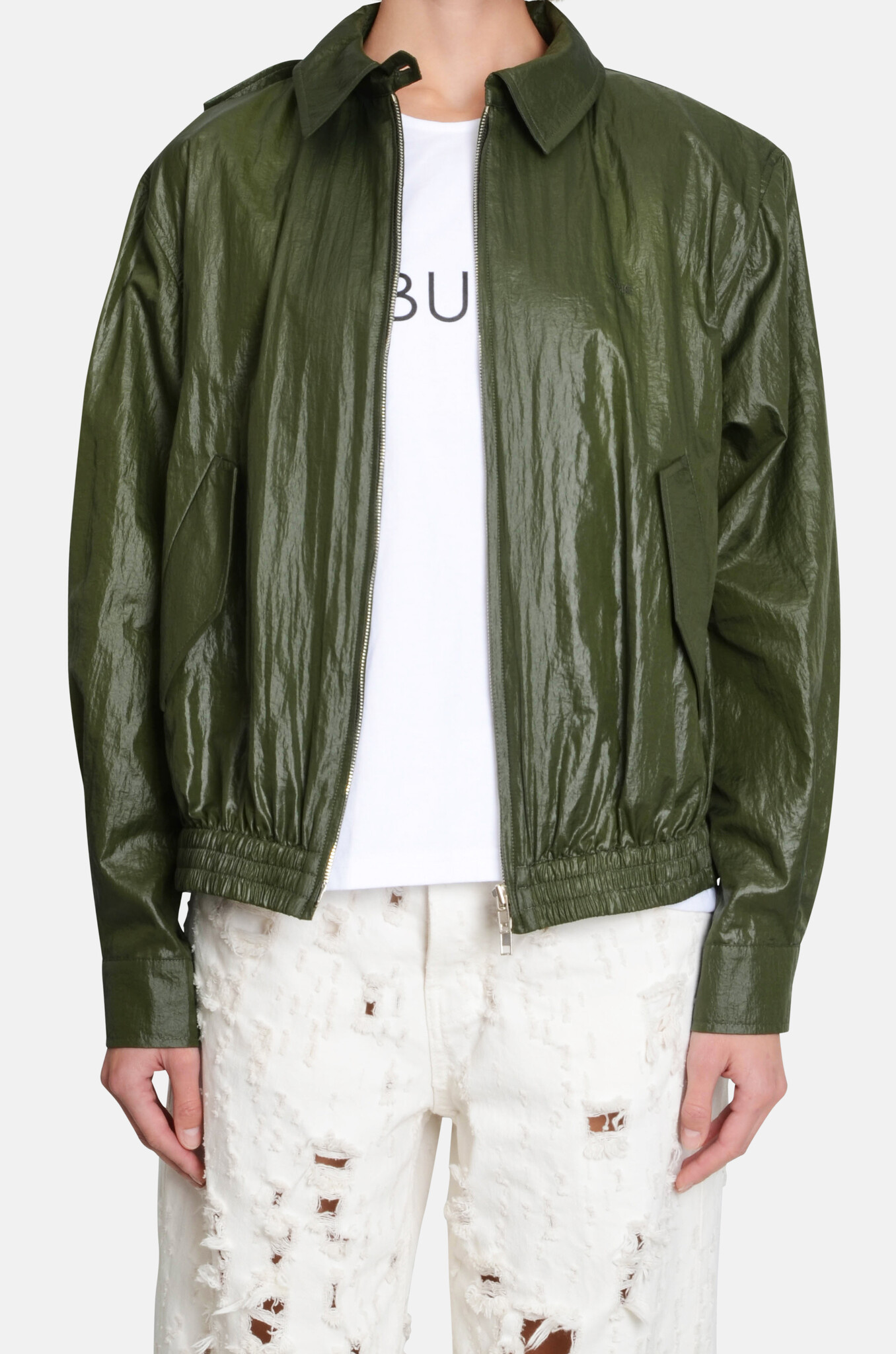 Nylon Layered Blouson in Green-1