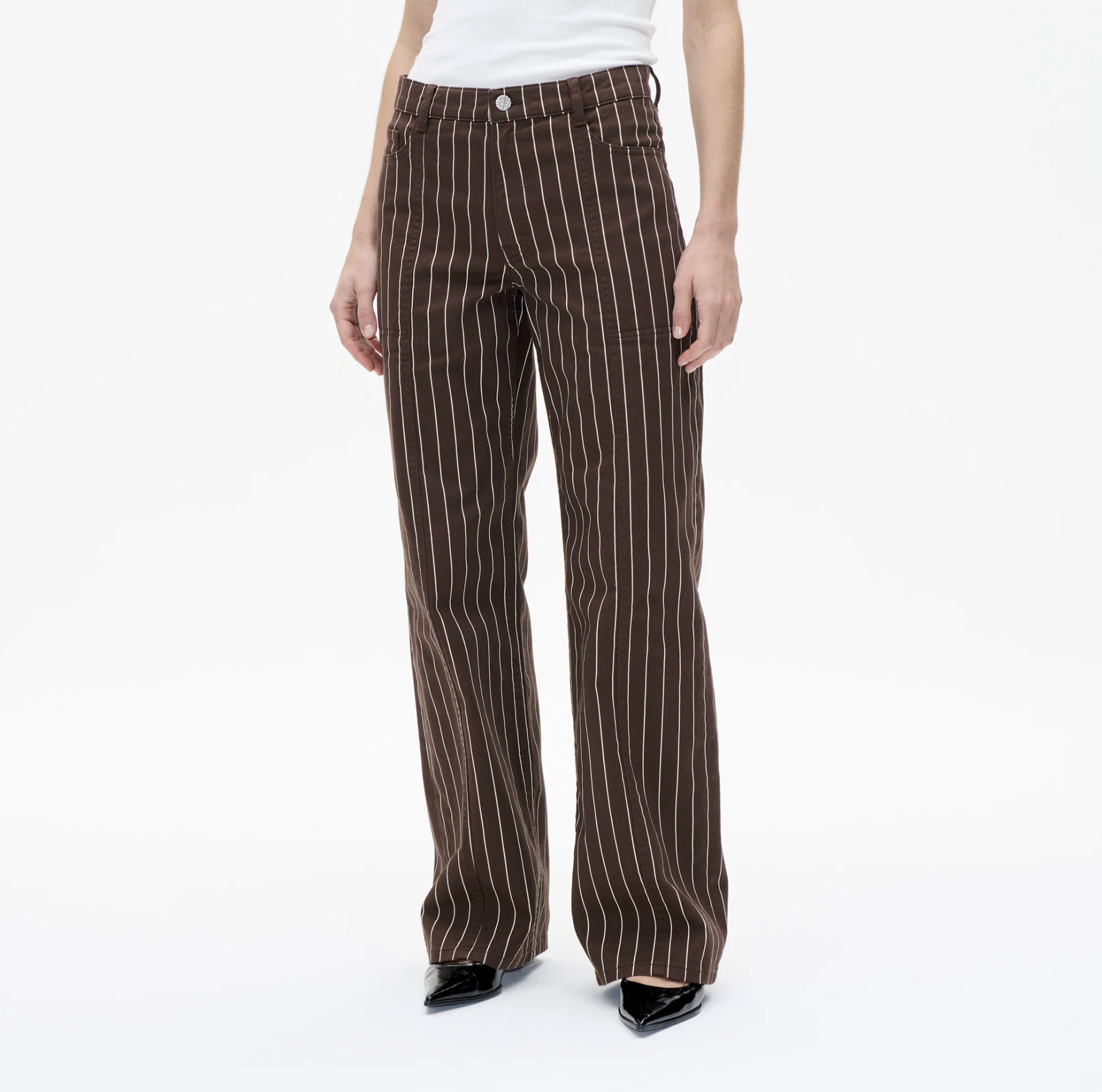Nolia Jeans in Creme Brown Pinstripe-1