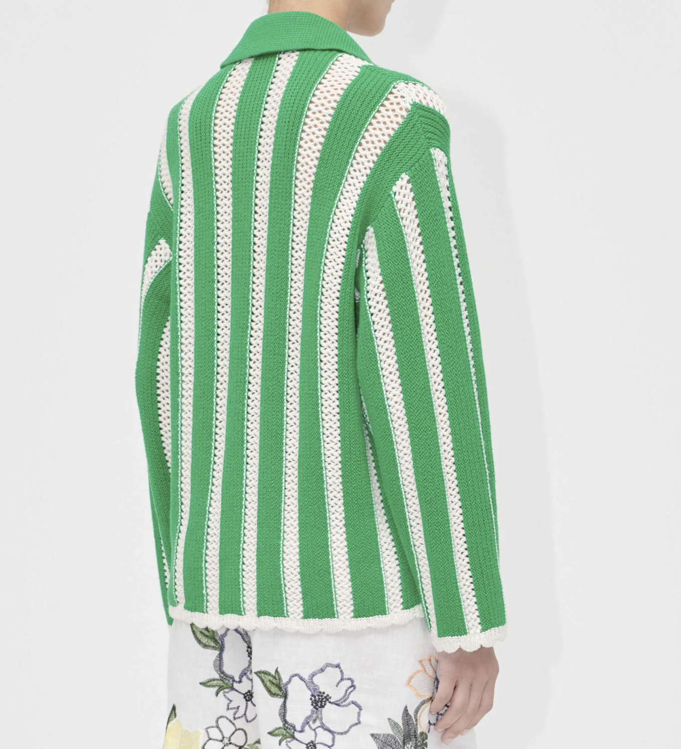 Knit Collar Cardigan Green Stripes-2