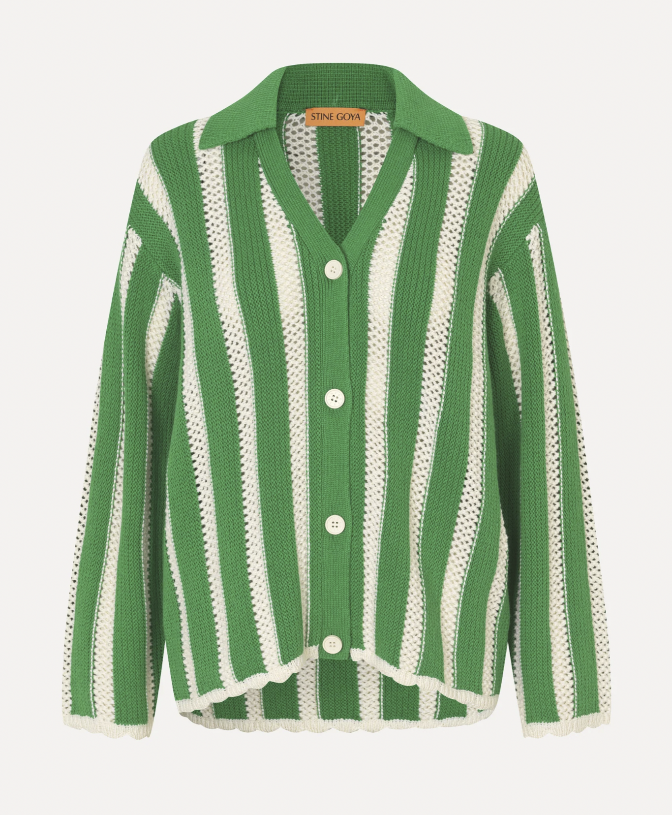 Knit Collar Cardigan Green Stripes-3