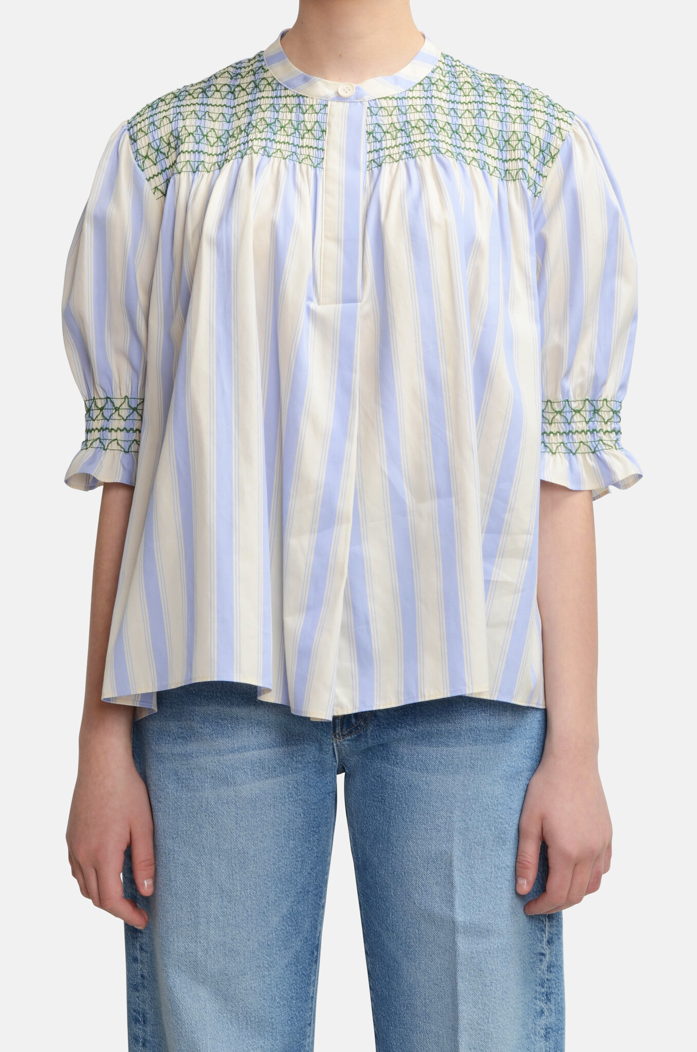 Smocked Gathered Top Pastel Stripes-1