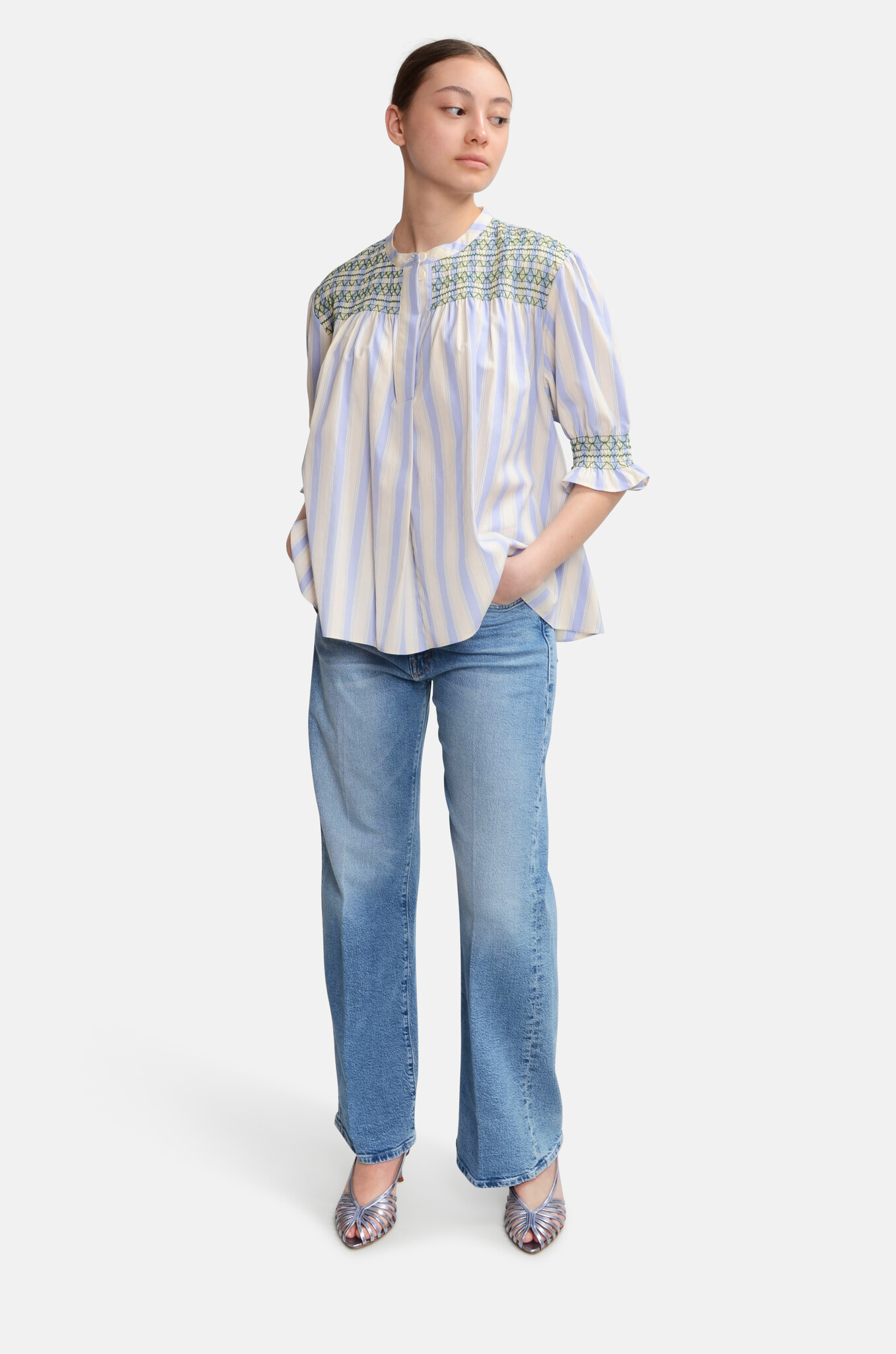 Smocked Gathered Top Pastel Stripes-2