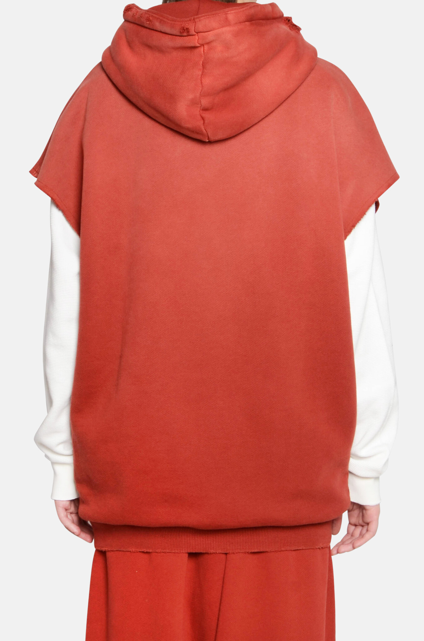 Sun Bleached Ripped Sleeveless Hoodie in Chili-4