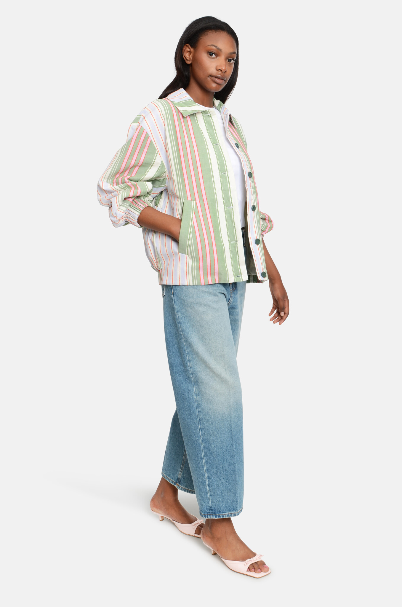 Oversized Utility Workwear Jacket Forest Stripe-2