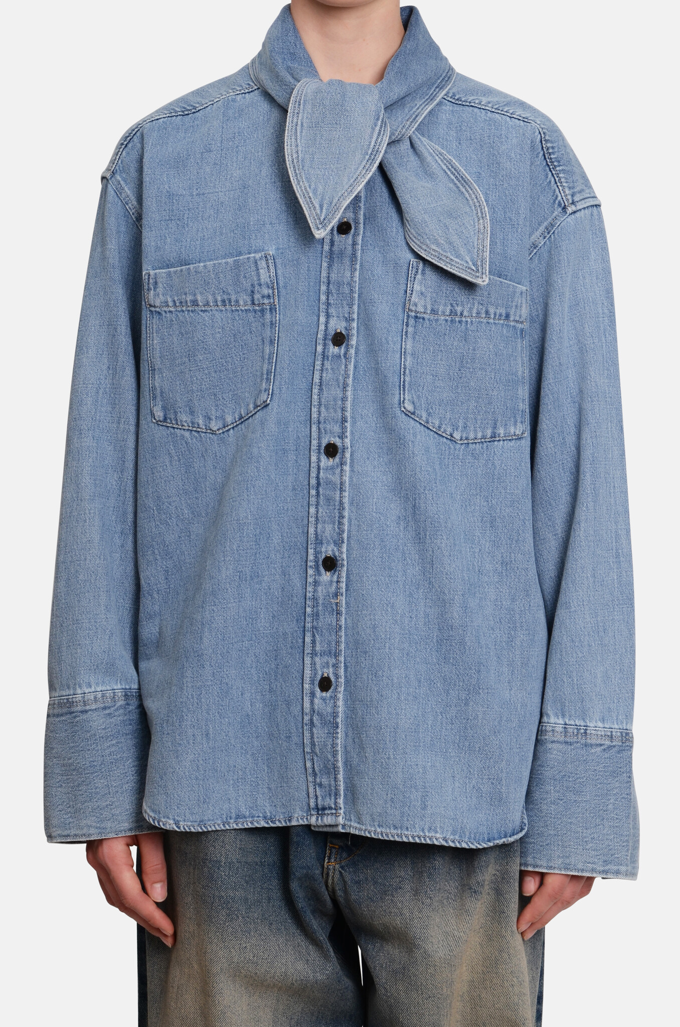 Denim Scarf Shirt-1