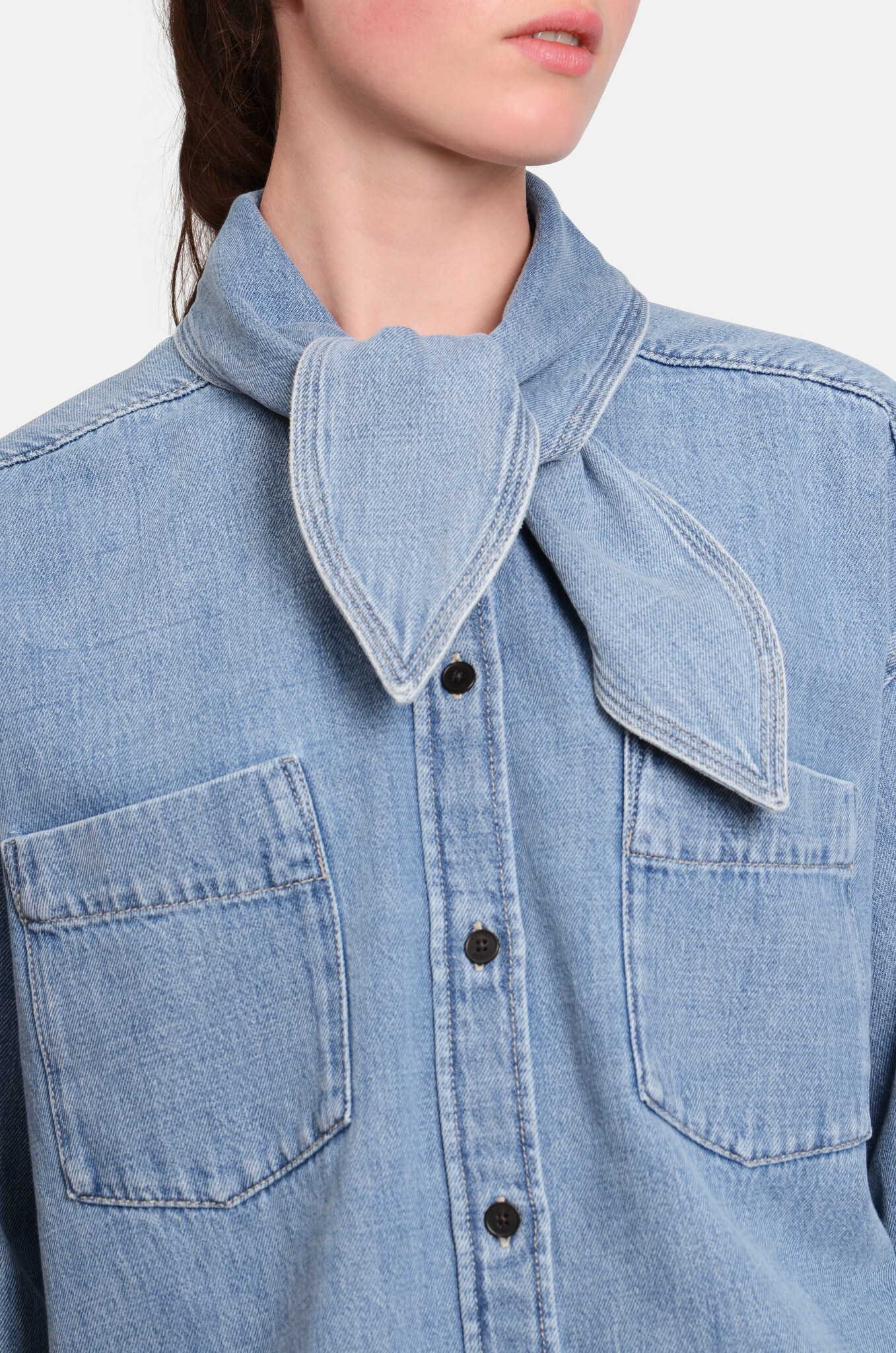 Denim Scarf Shirt-5