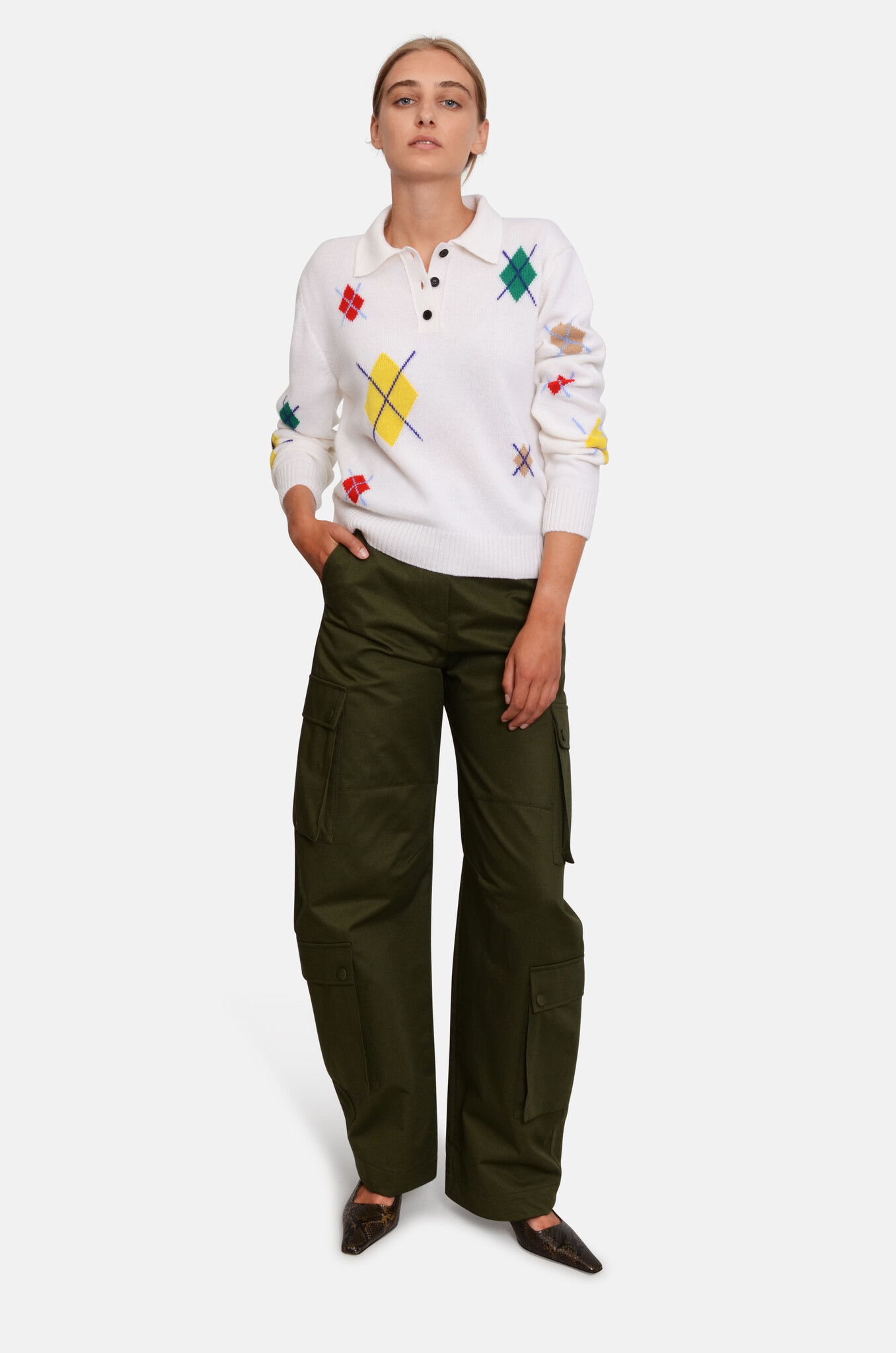 Diamond-pattern Polo Knit-2