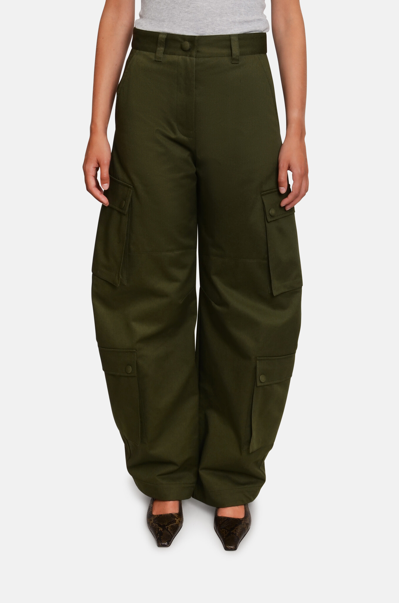 Curved Cargo Trousers in Olive-1