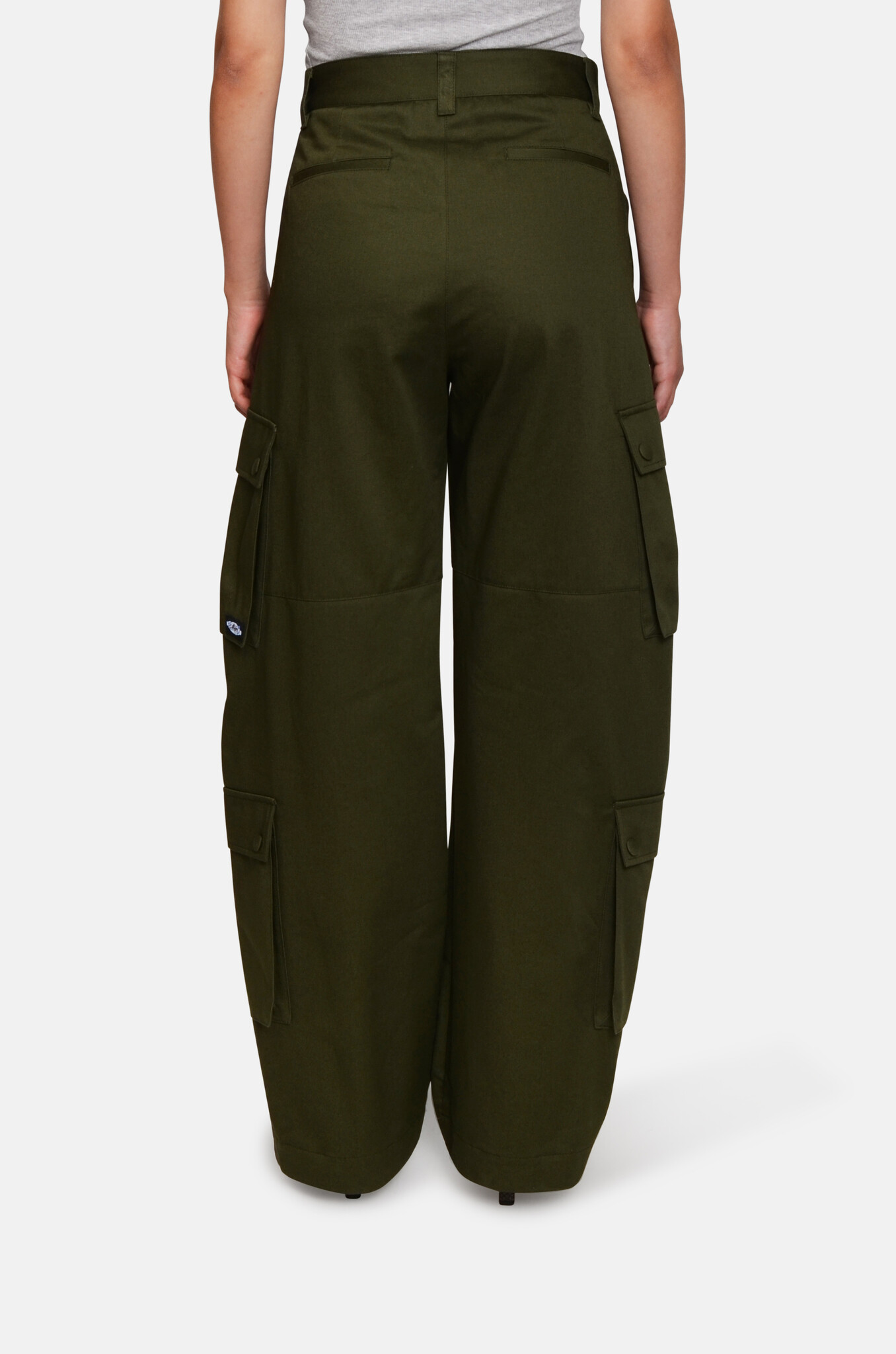 Curved Cargo Trousers in Olive-3