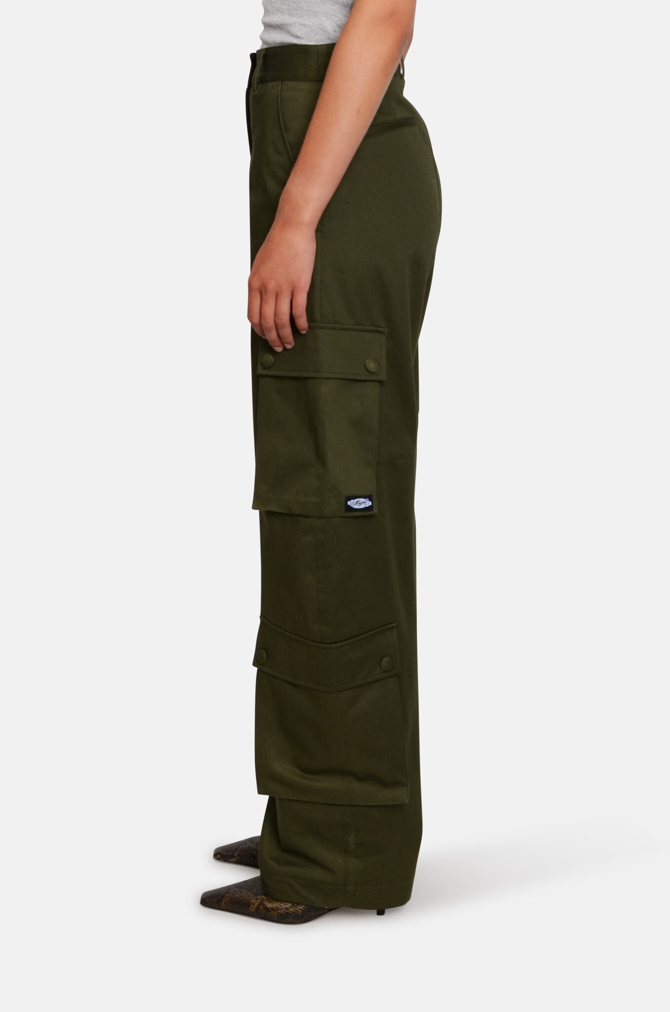 Curved Cargo Trousers in Olive-4