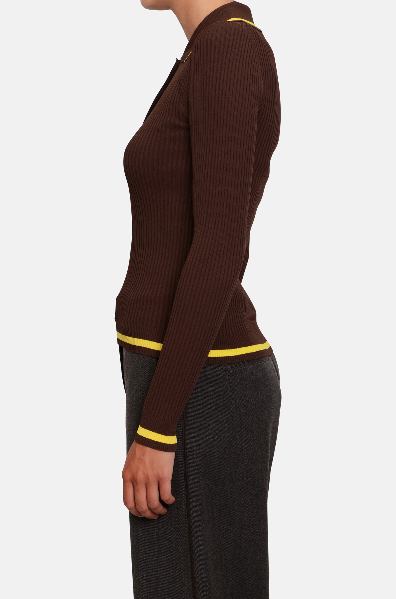 Ribbed Polo Knit in Chocolate Brown-3