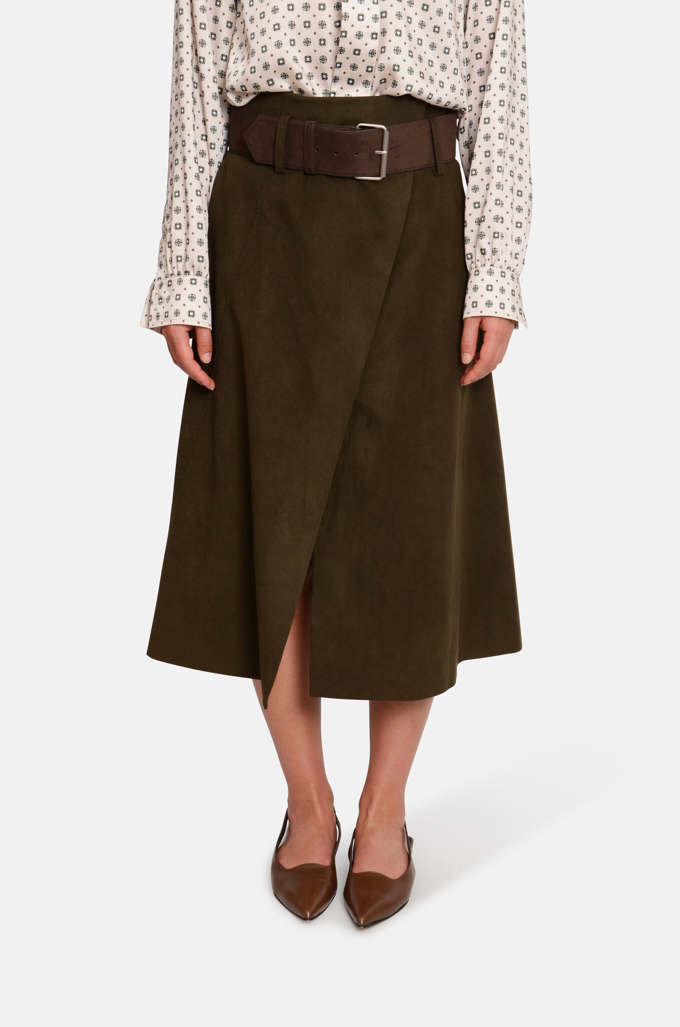 Suede Wrap Skirt With Belt-1