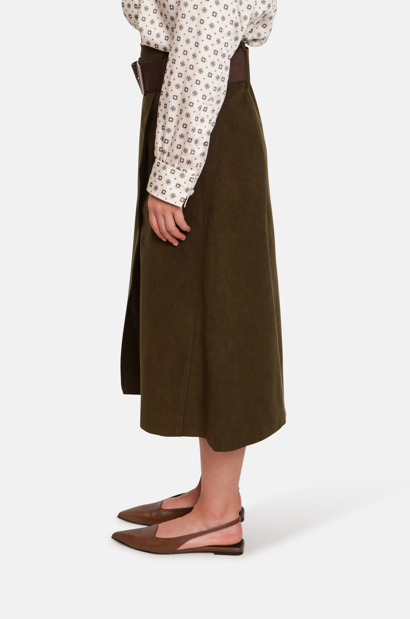 Suede Wrap Skirt With Belt-3